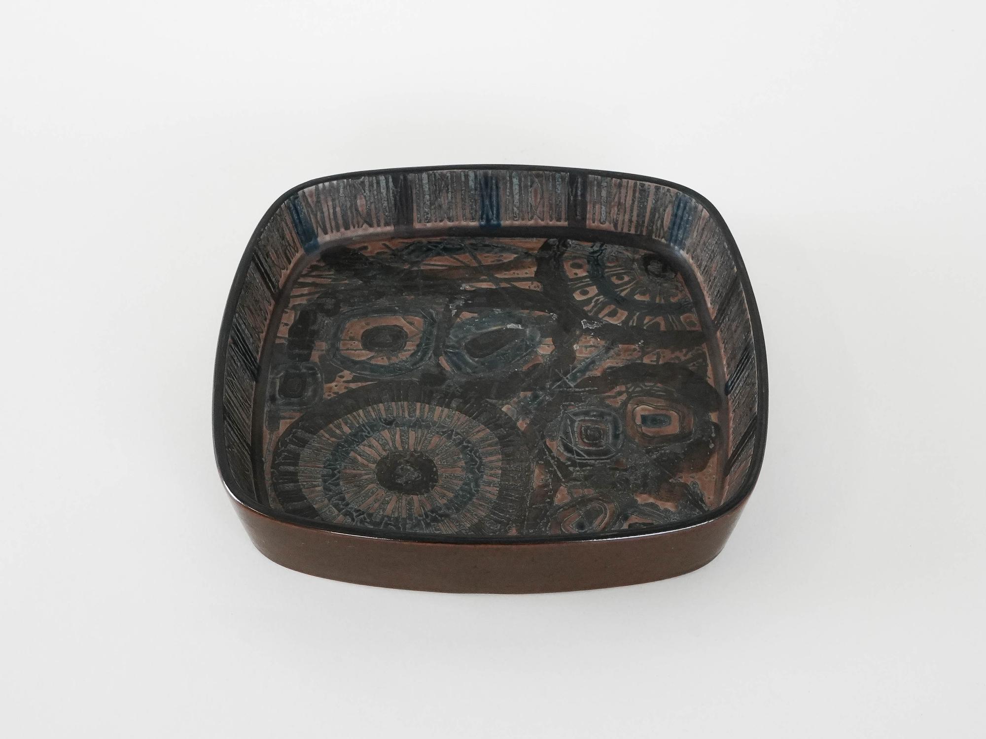 Read Ceramic bowl Brown Blue 1970s 3