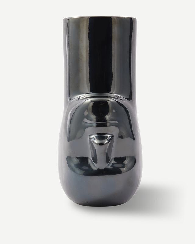 Long Neck Upside Down Vase Ceramic Black 2