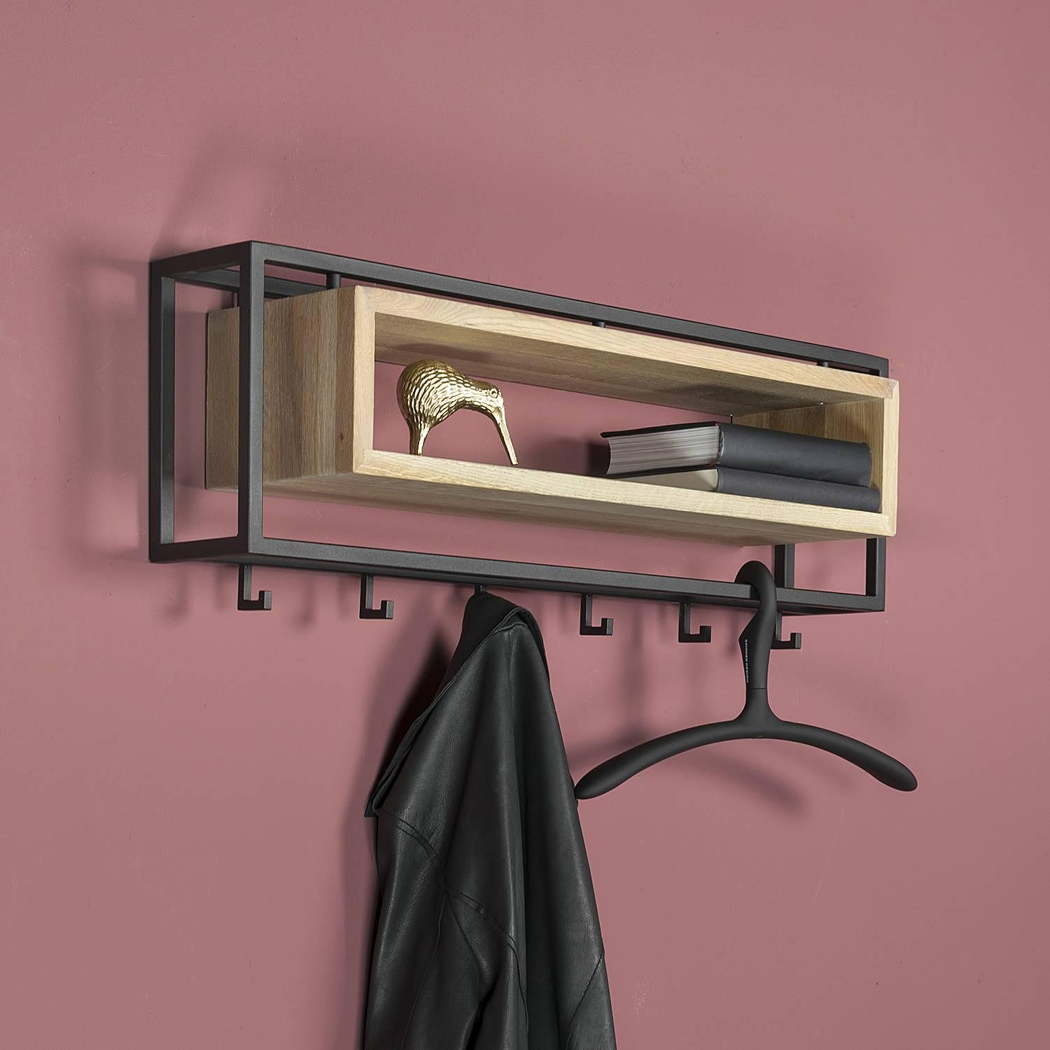 Salo Wall Coat Rack Metal Solid Oak Black 2