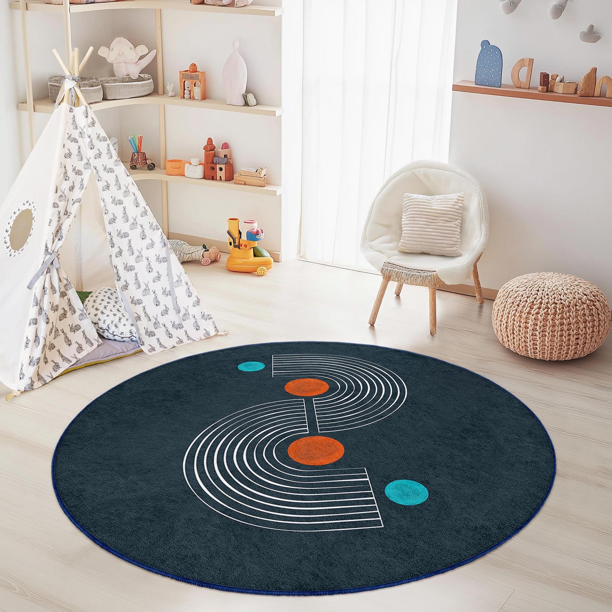 Kreismuster Kinderteppich Mehrfarbig Ø120cm 2