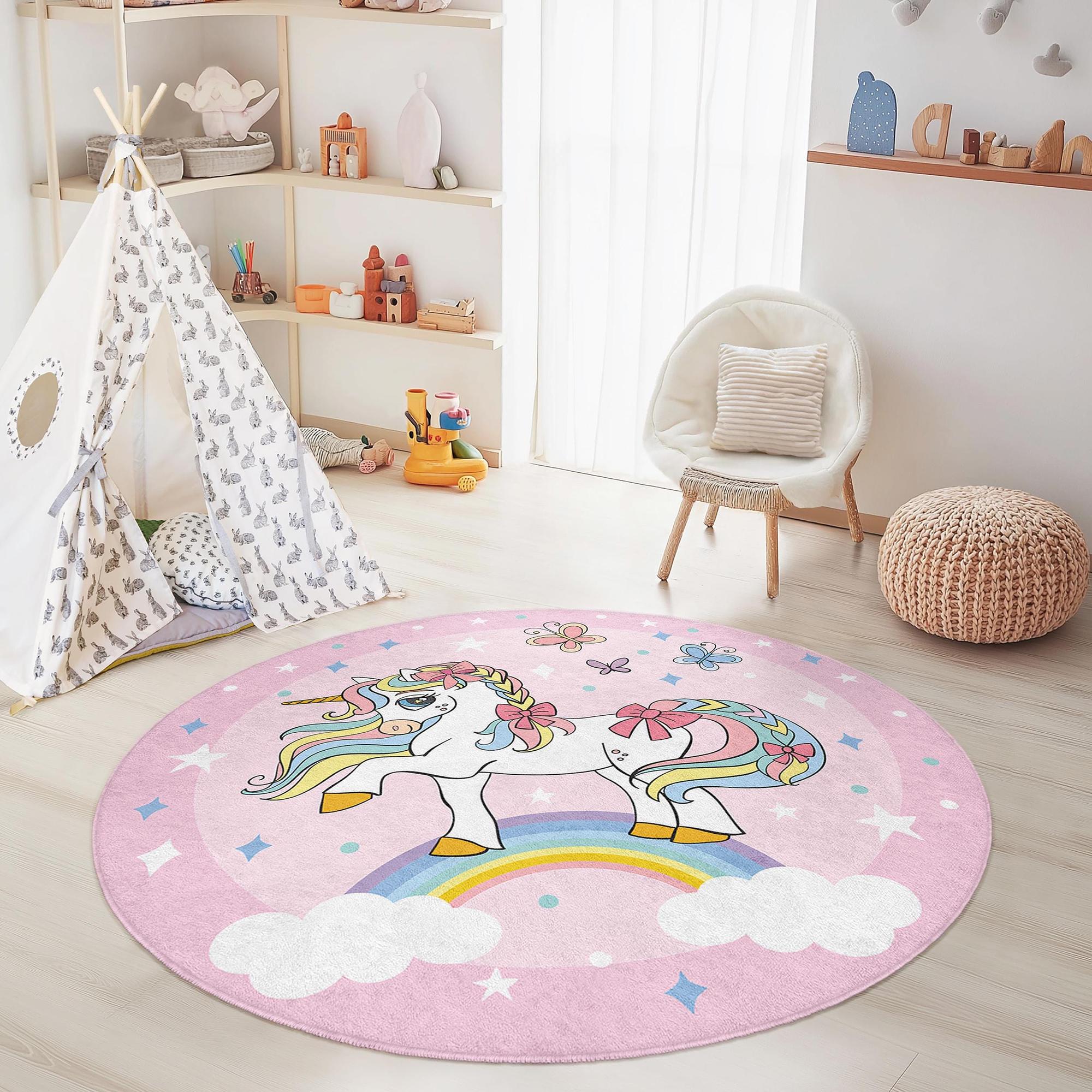 Einhorn-Kinderteppich Mehrfarbig Ø150cm 2