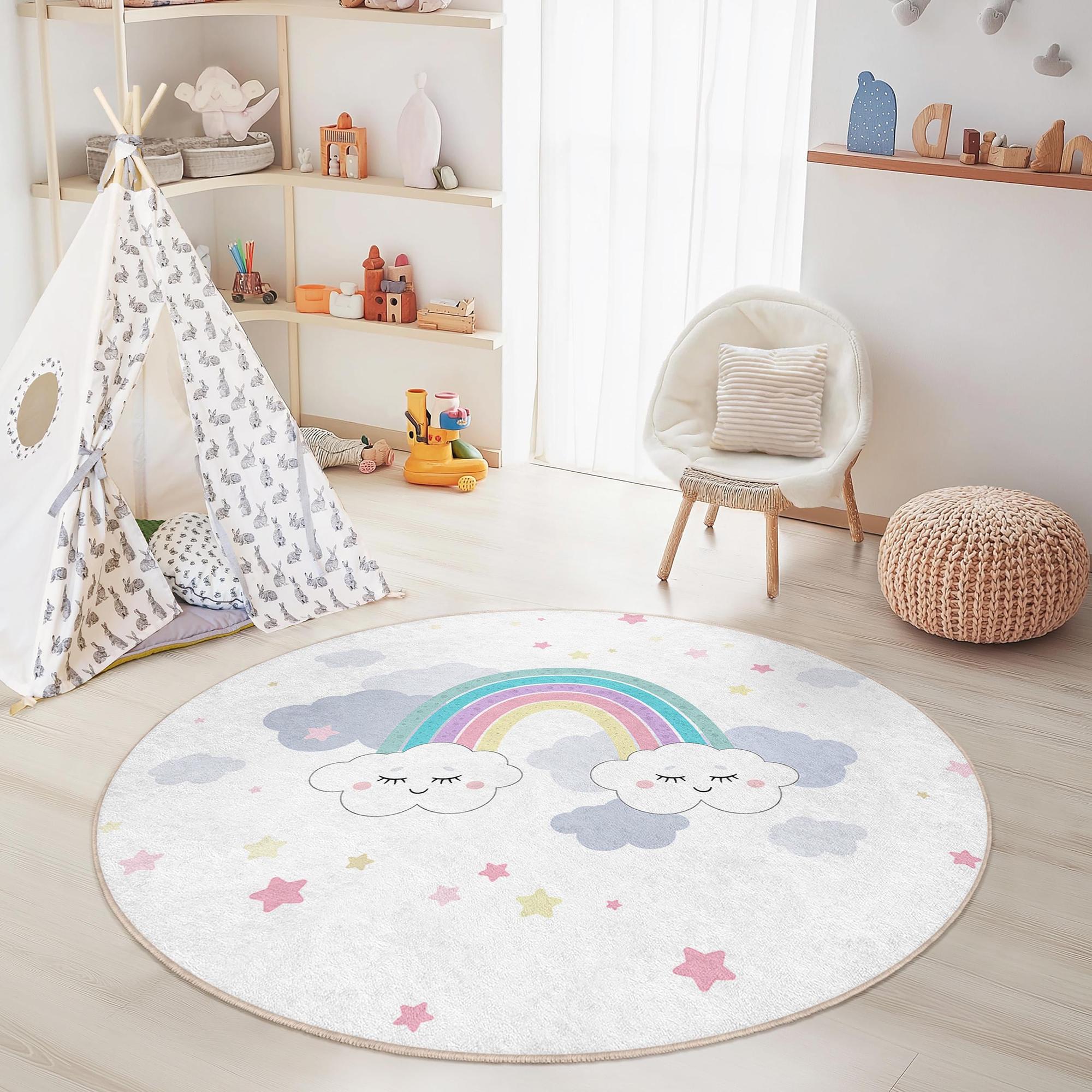Rainbow clouds children's play mat Multicolored Ø180cm 3