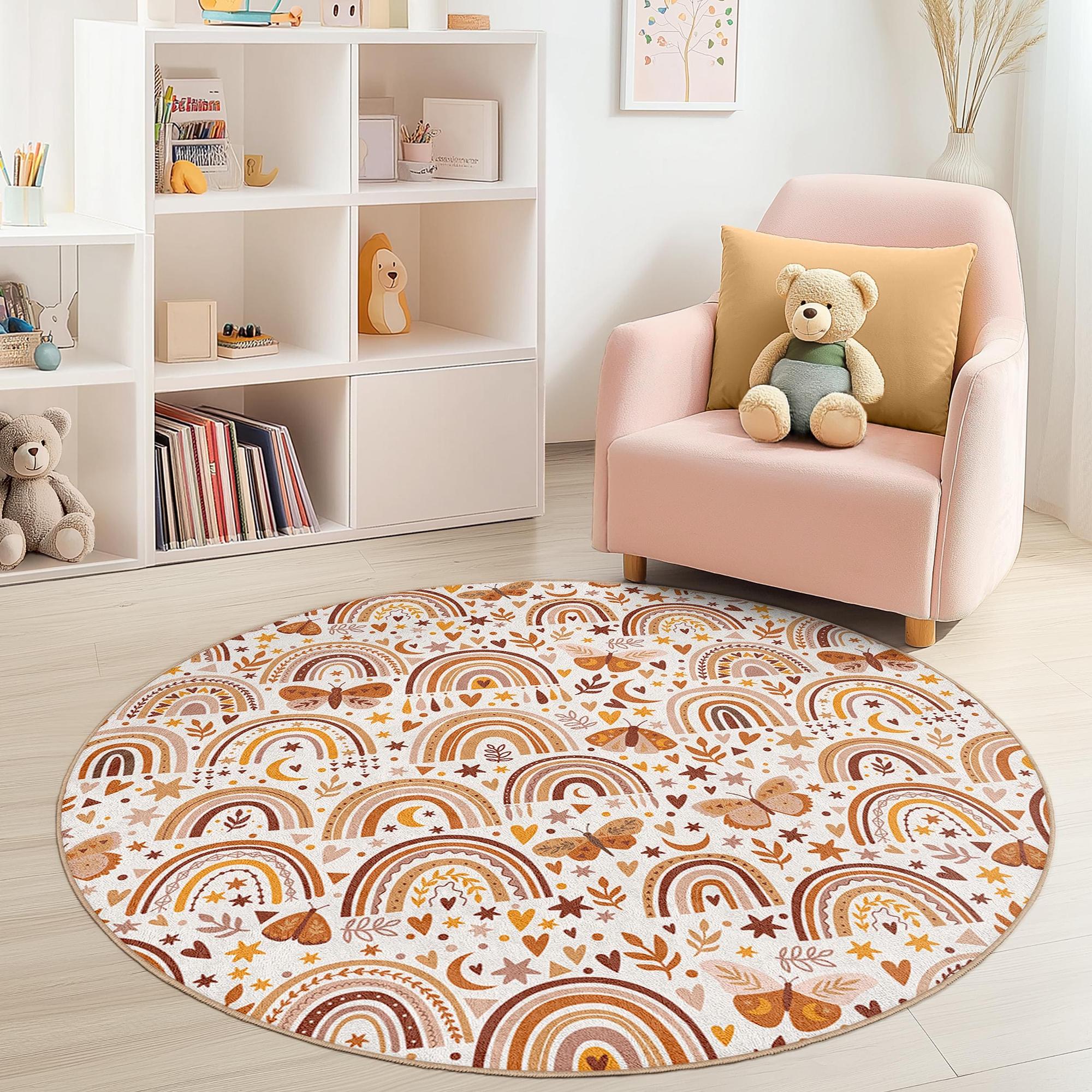 Schmetterlings-Kinderteppich Mehrfarbig Ø120cm 2
