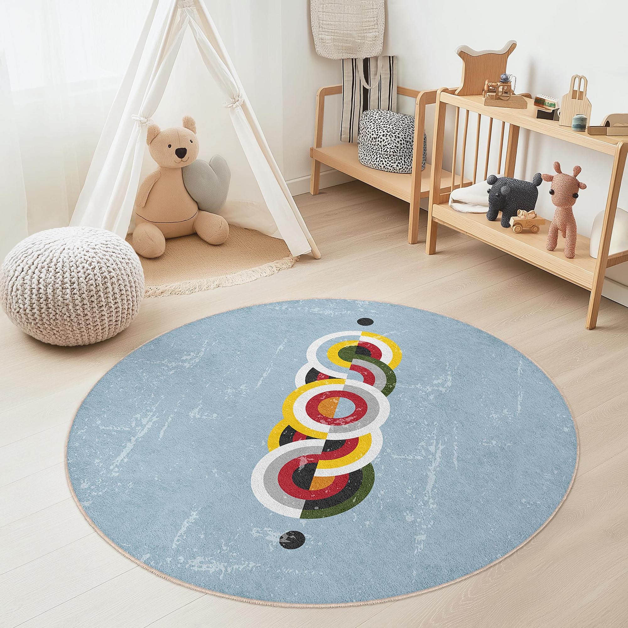 Abstract circle design children's rug Multicolor Ø180cm 0