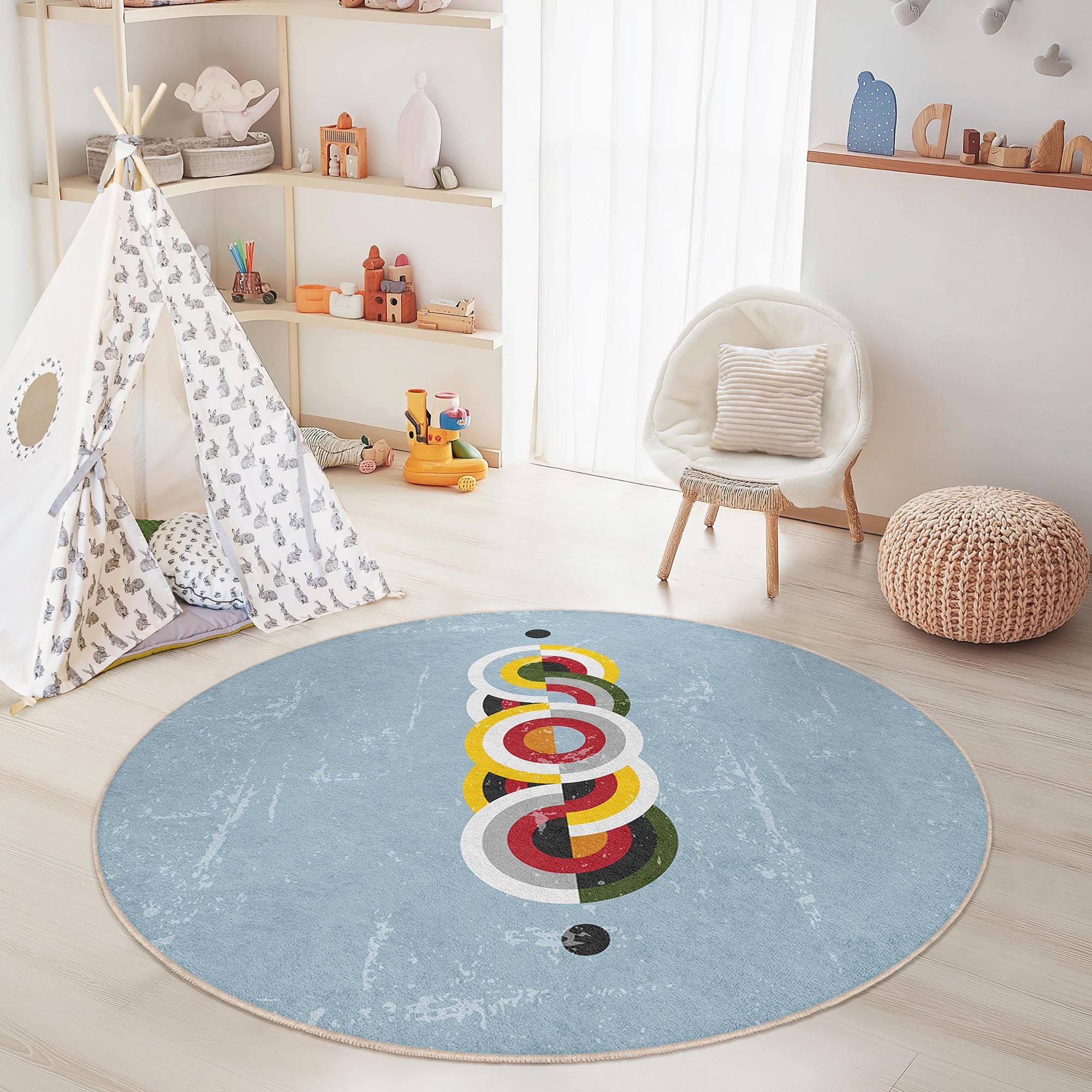 Abstract Circle Design Children's Rug Multicoloured Ø120cm 3