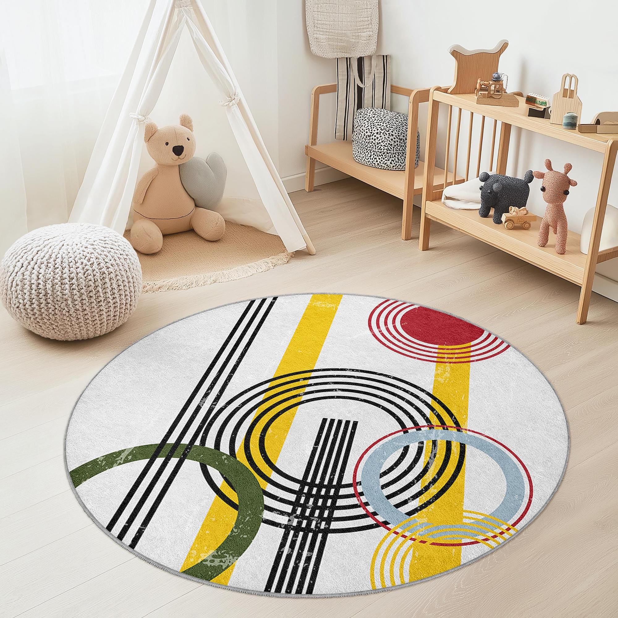 Abstraktes Kreissdesign Kinderteppich Mehrfarbig Ø180cm 3