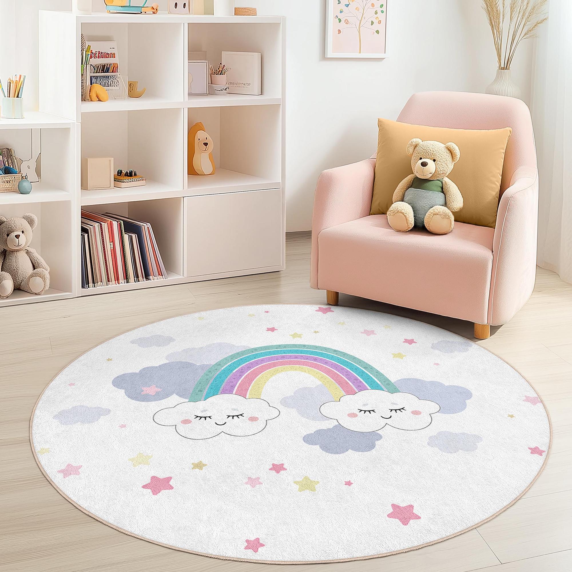 Regenbogenwolken Kinderspielteppich Mehrfarbig Ø120cm 2