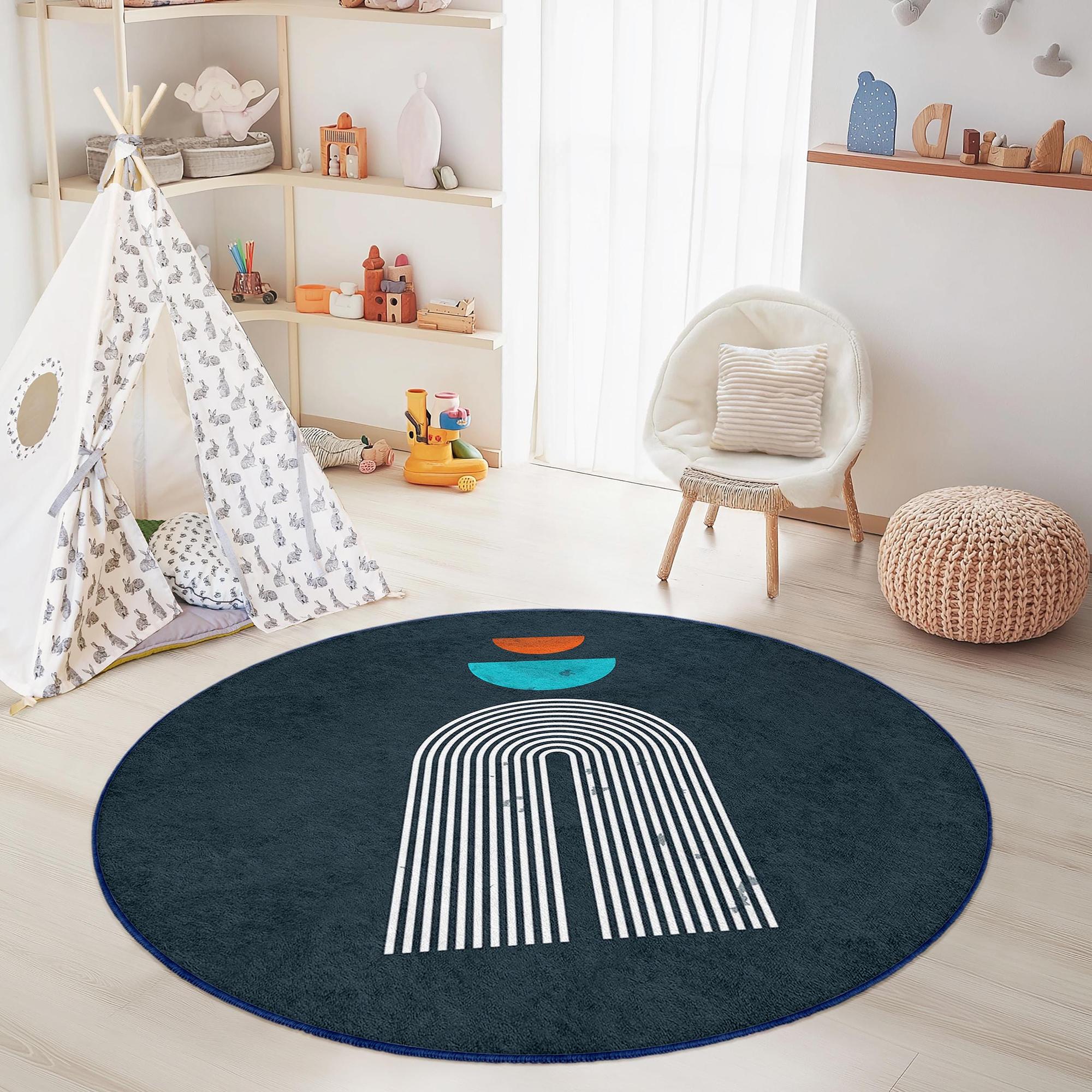 Geometric pattern children's play rug Multicolored Ø180cm 3