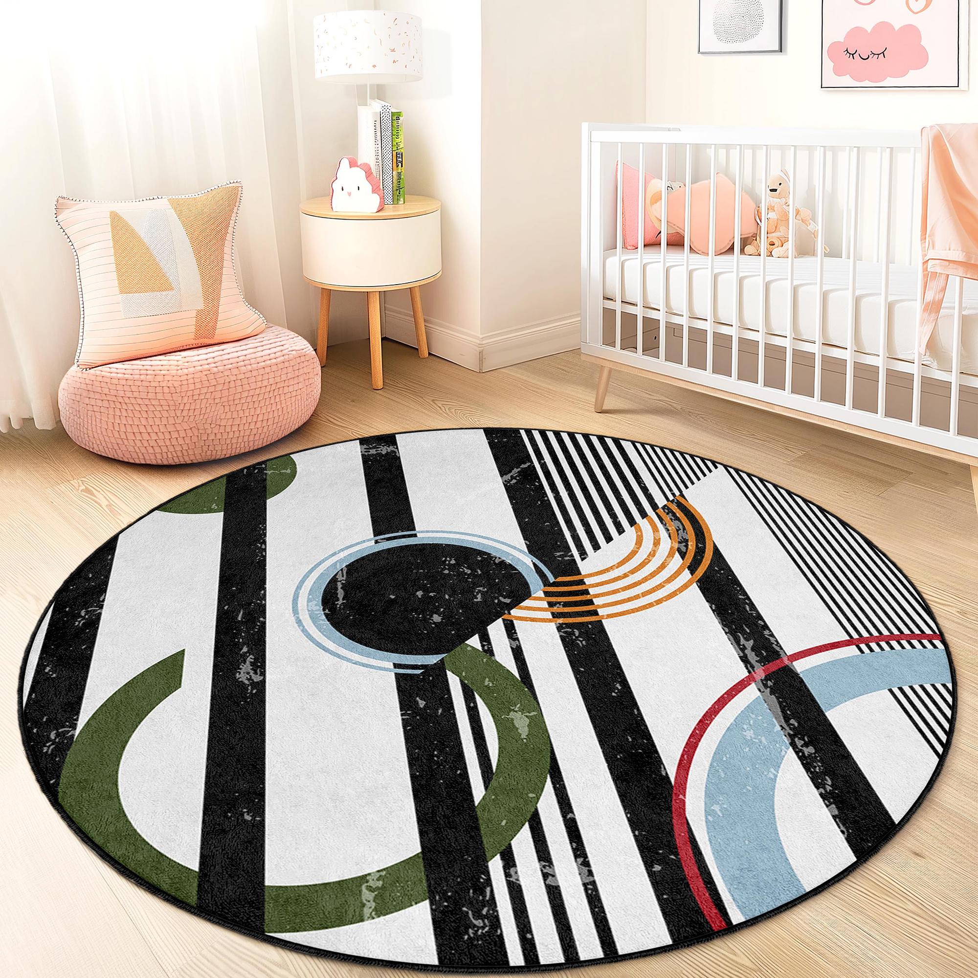 Abstract Circle Design Kids Rug Multicolored Ø120cm 1