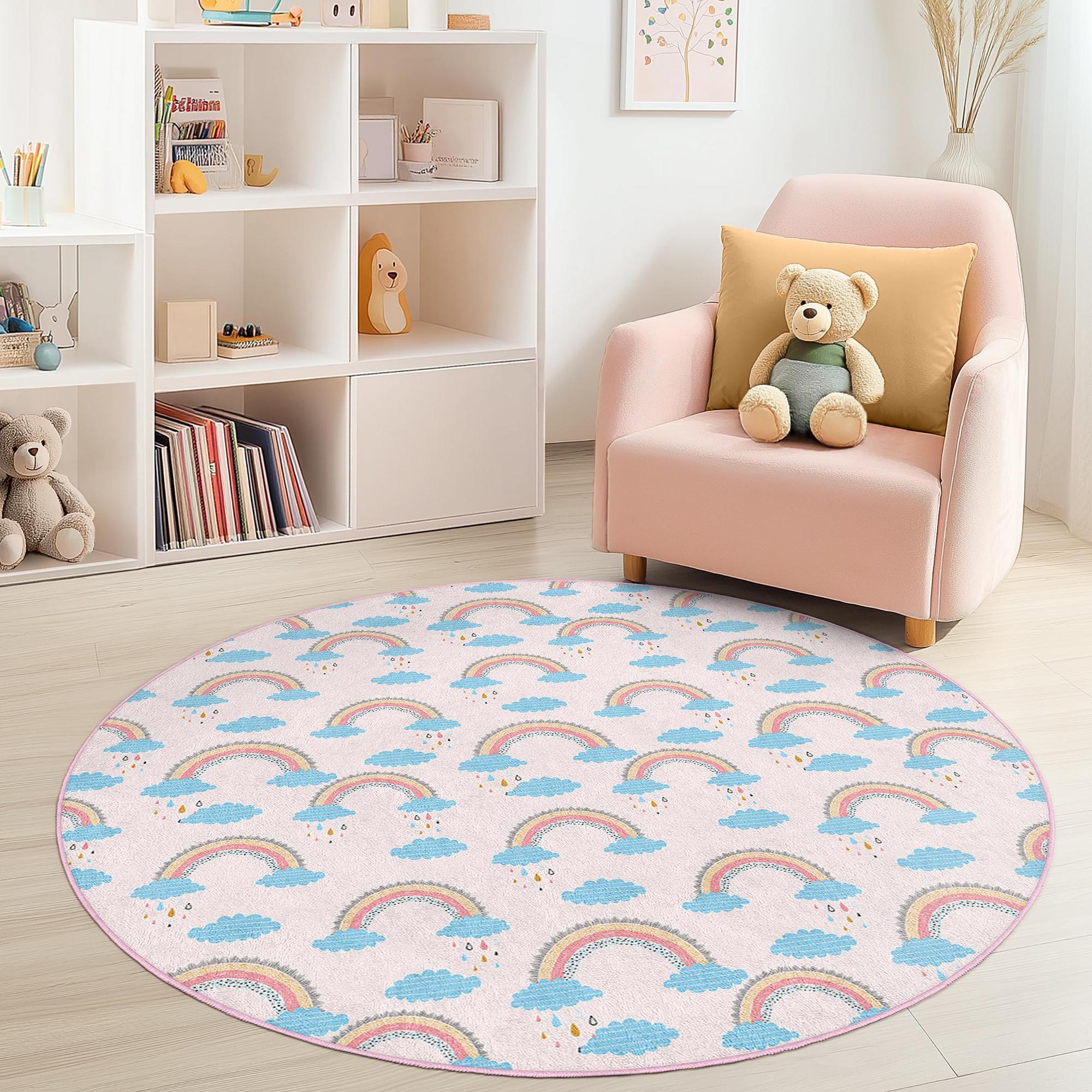 Rainbow Children's Rug Multicoloured Ø120cm 2