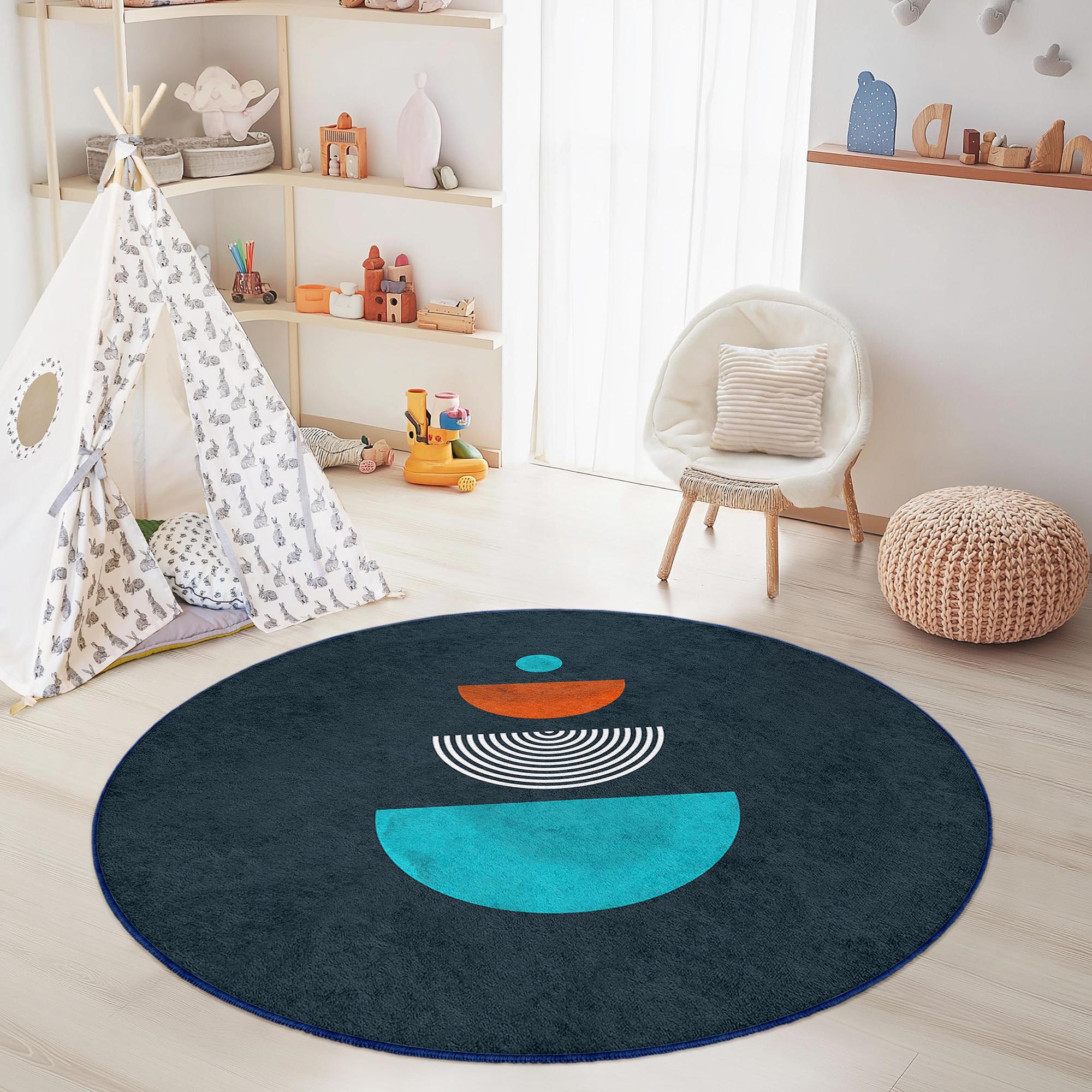Geometric Pattern Children's Rug Multicolored Ø120cm 2