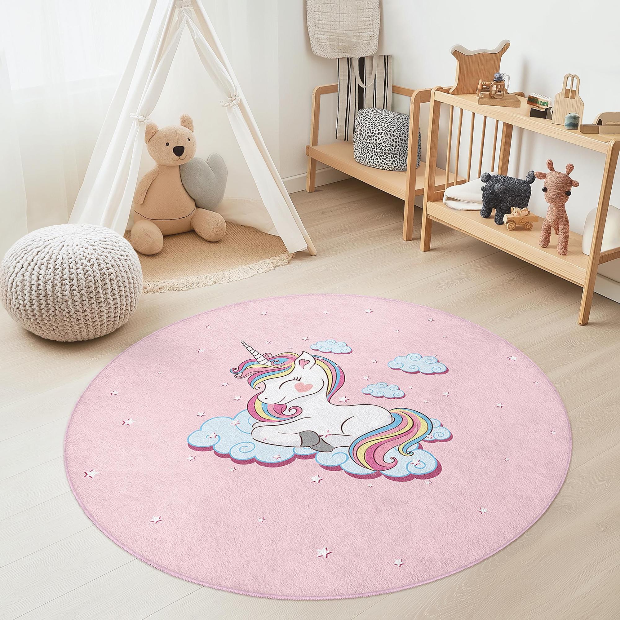 Einhorn-Kinderteppich Mehrfarbig Ø120cm 3