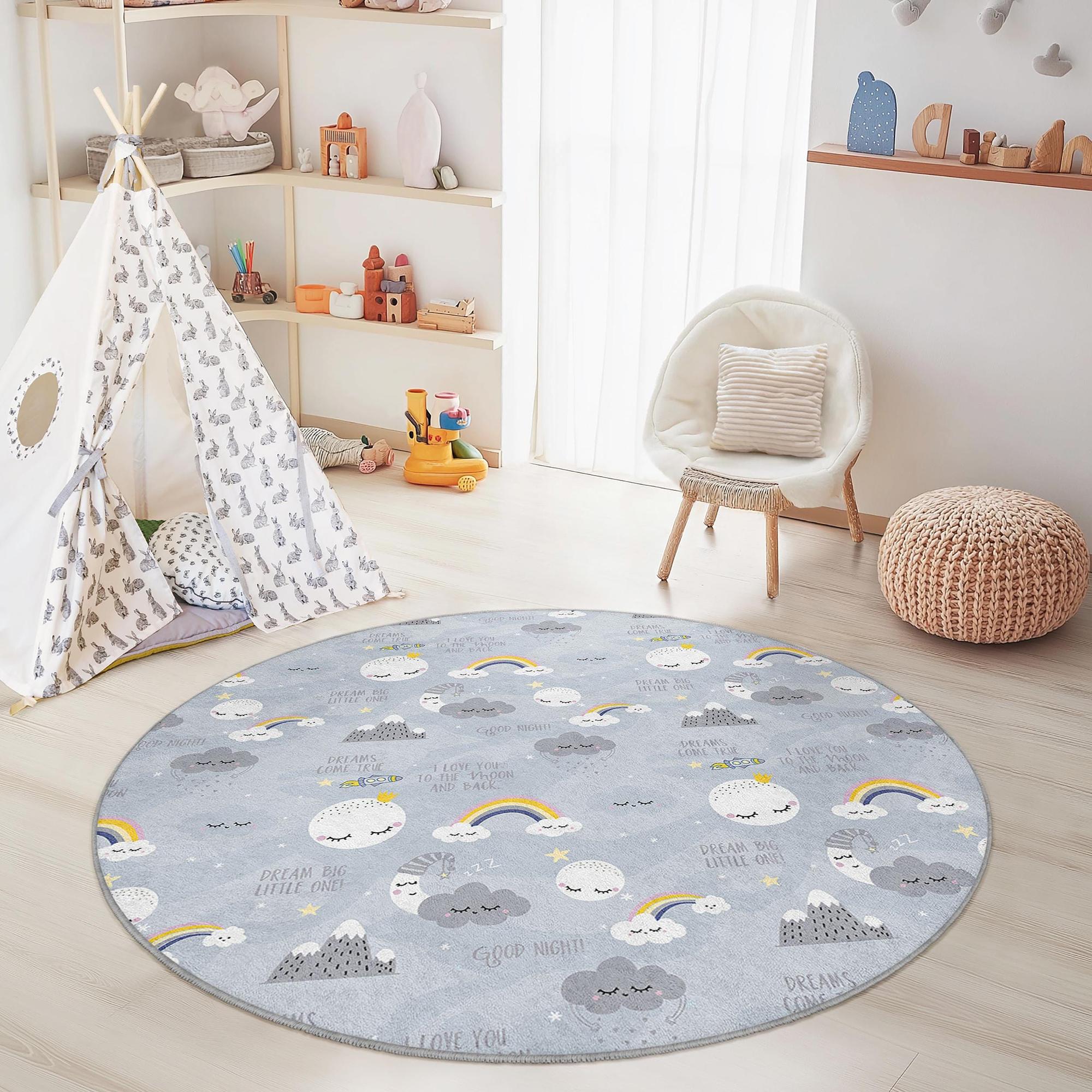 Wolken Kinderteppich Mehrfarbig Ø150cm 3