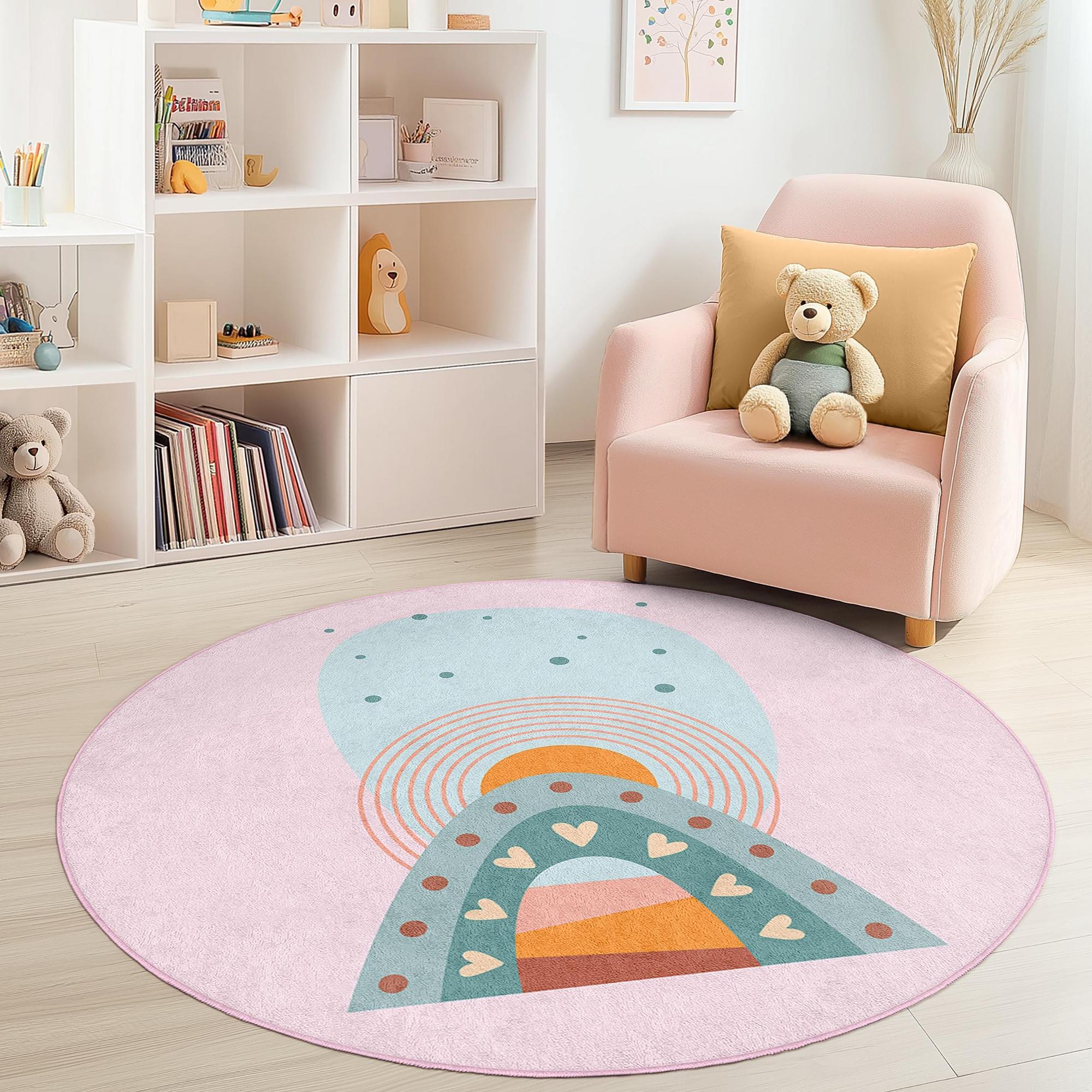 Rainbow-Heart-Circle Children's Rug Multicolor Ø150cm 0