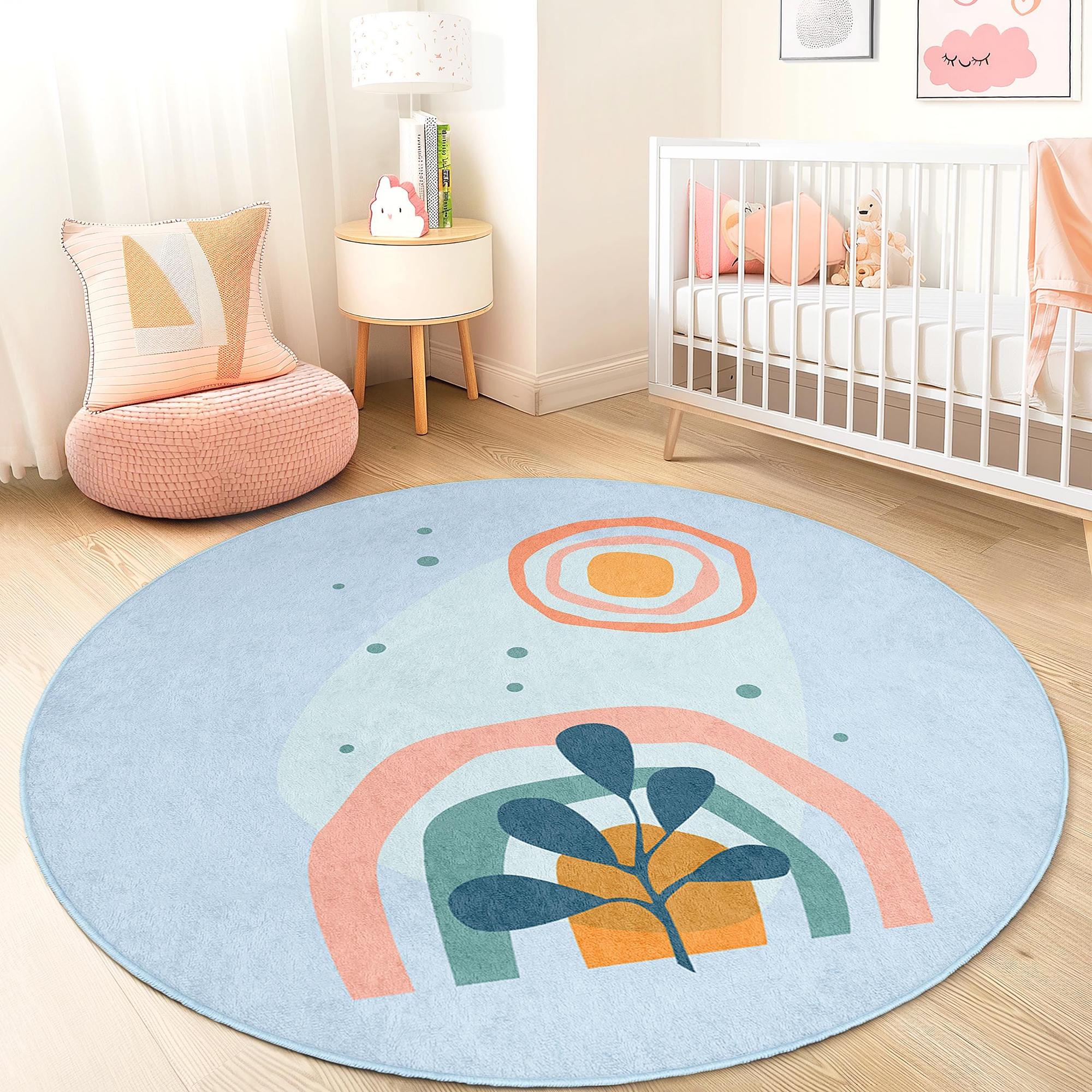 Sun and plant children's rug Ø120cm 0