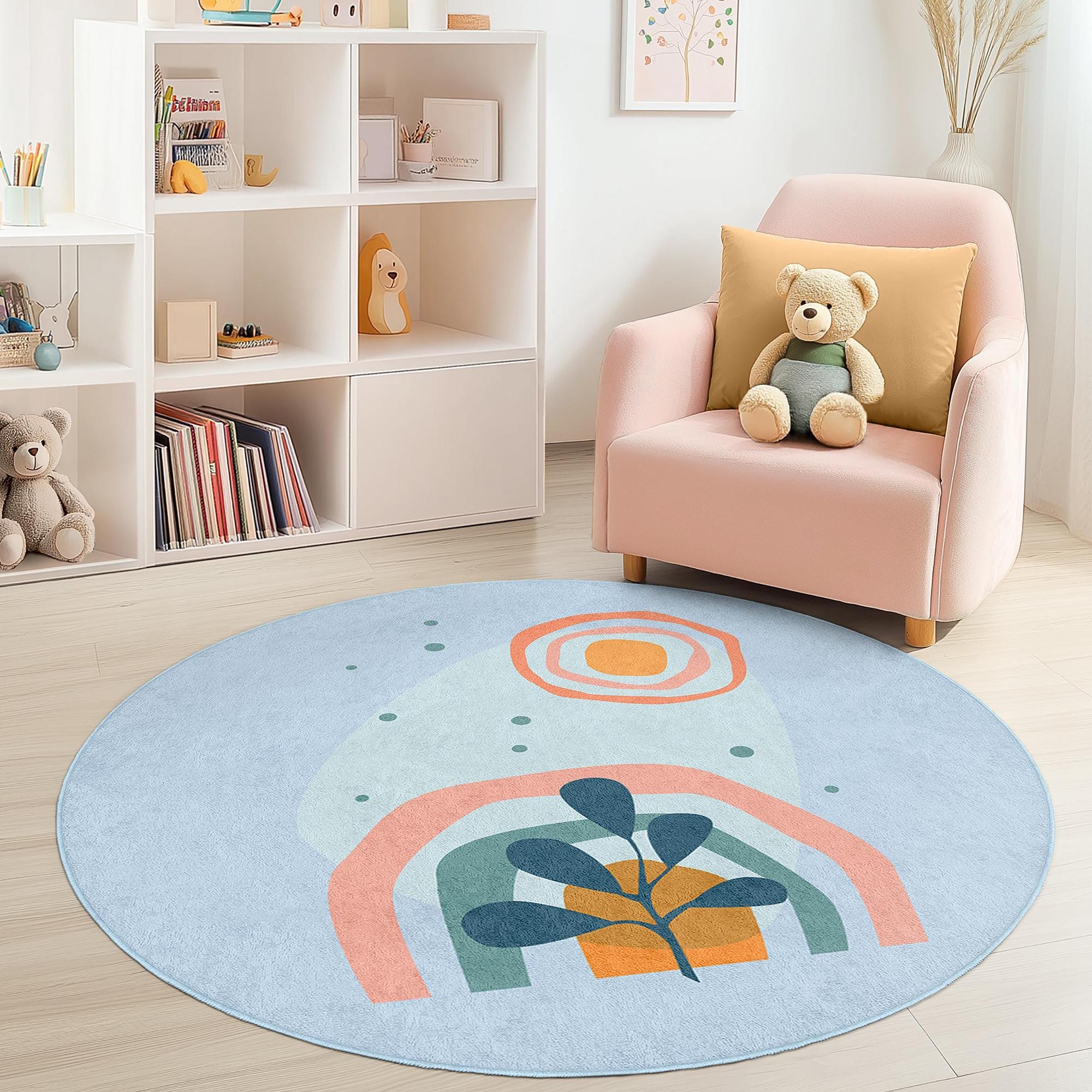 Sun and plant children's rug Ø120cm 1