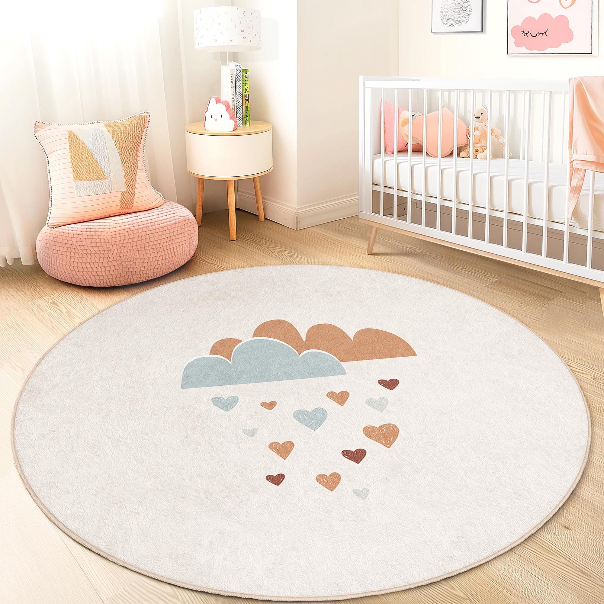 Cloud and Heart Pattern Children's Rug Multicolored ⌀150cm 1