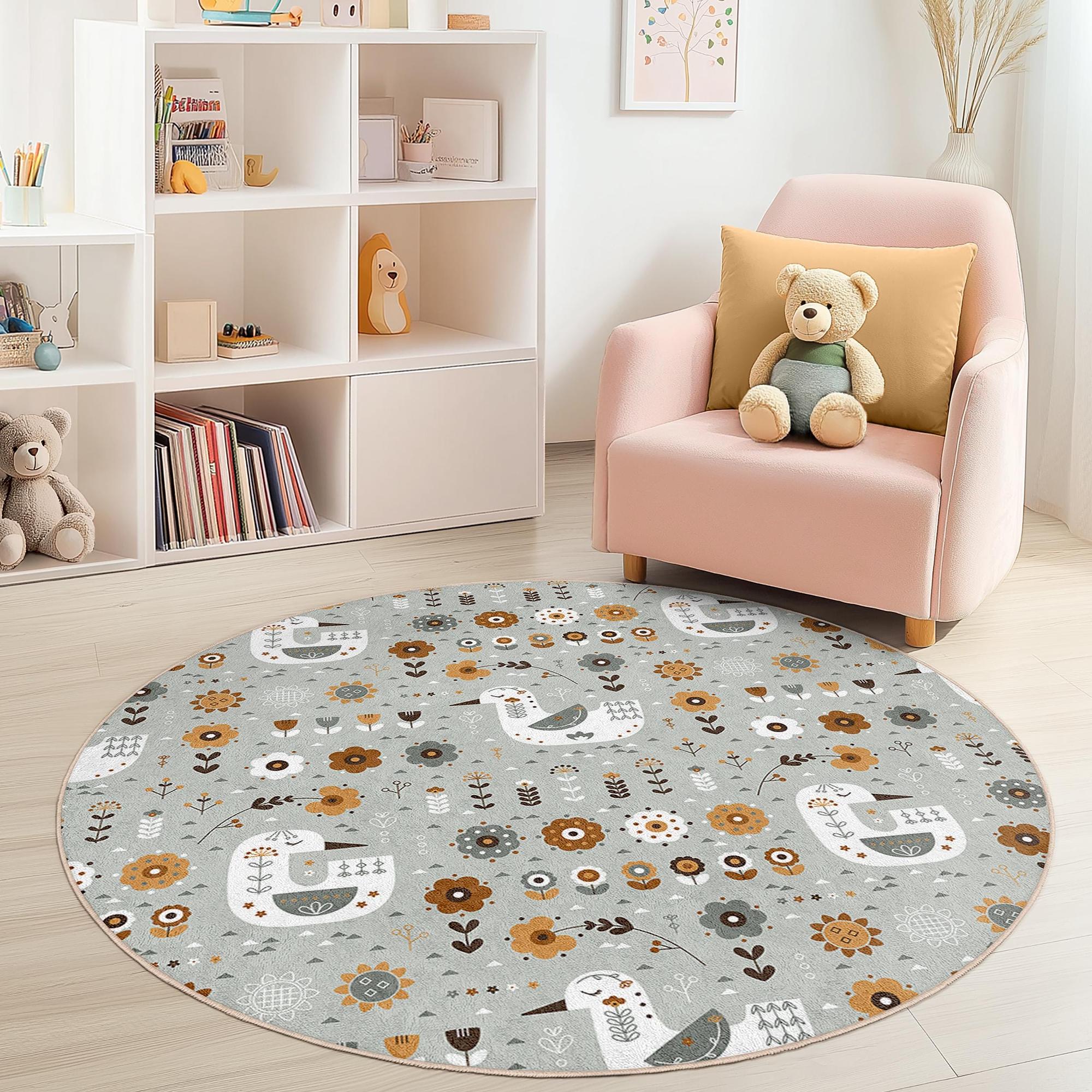 Flowers and birds Children's rug Multicoloured ⌀120cm 1