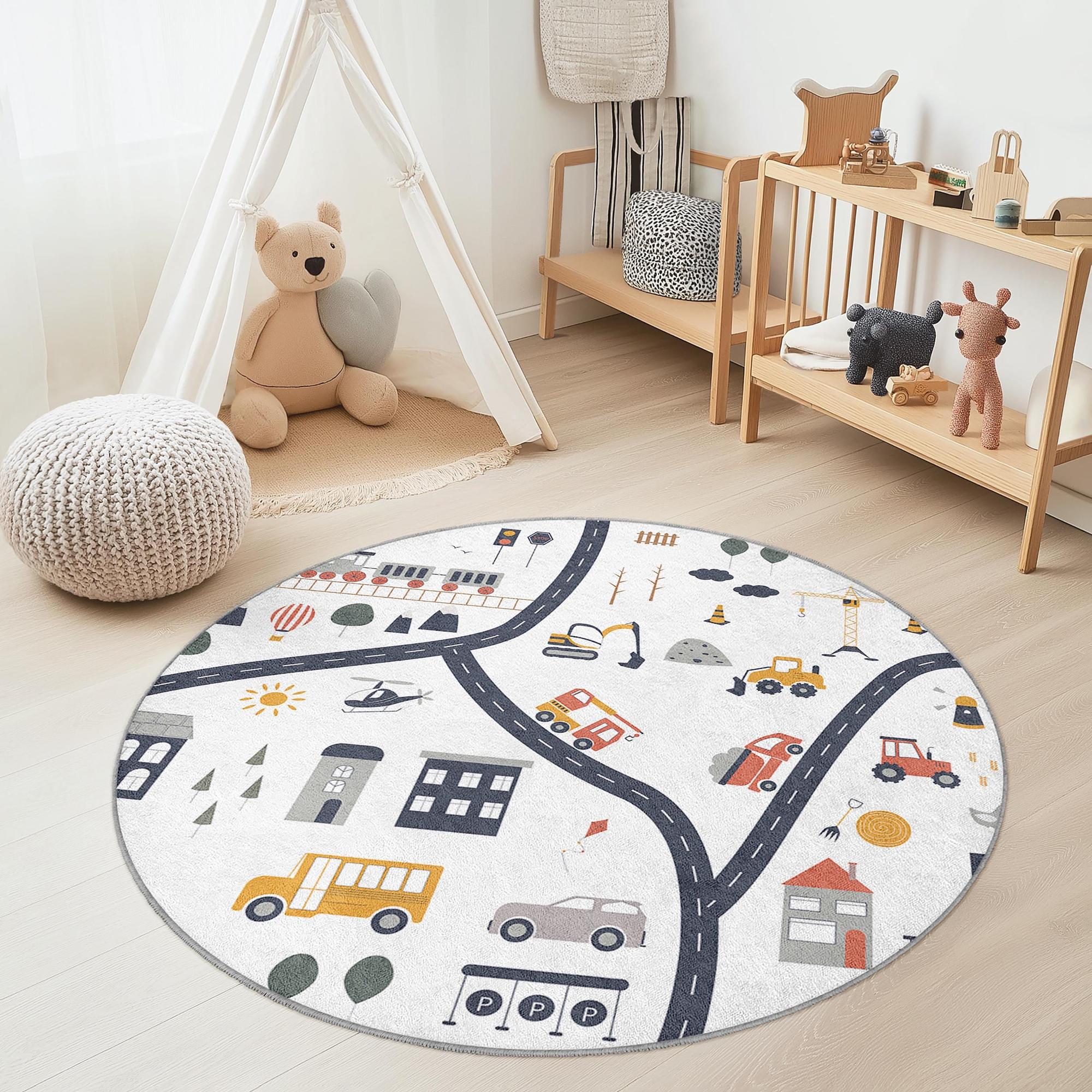 Road map children's rug Multicolored ⌀150cm 0