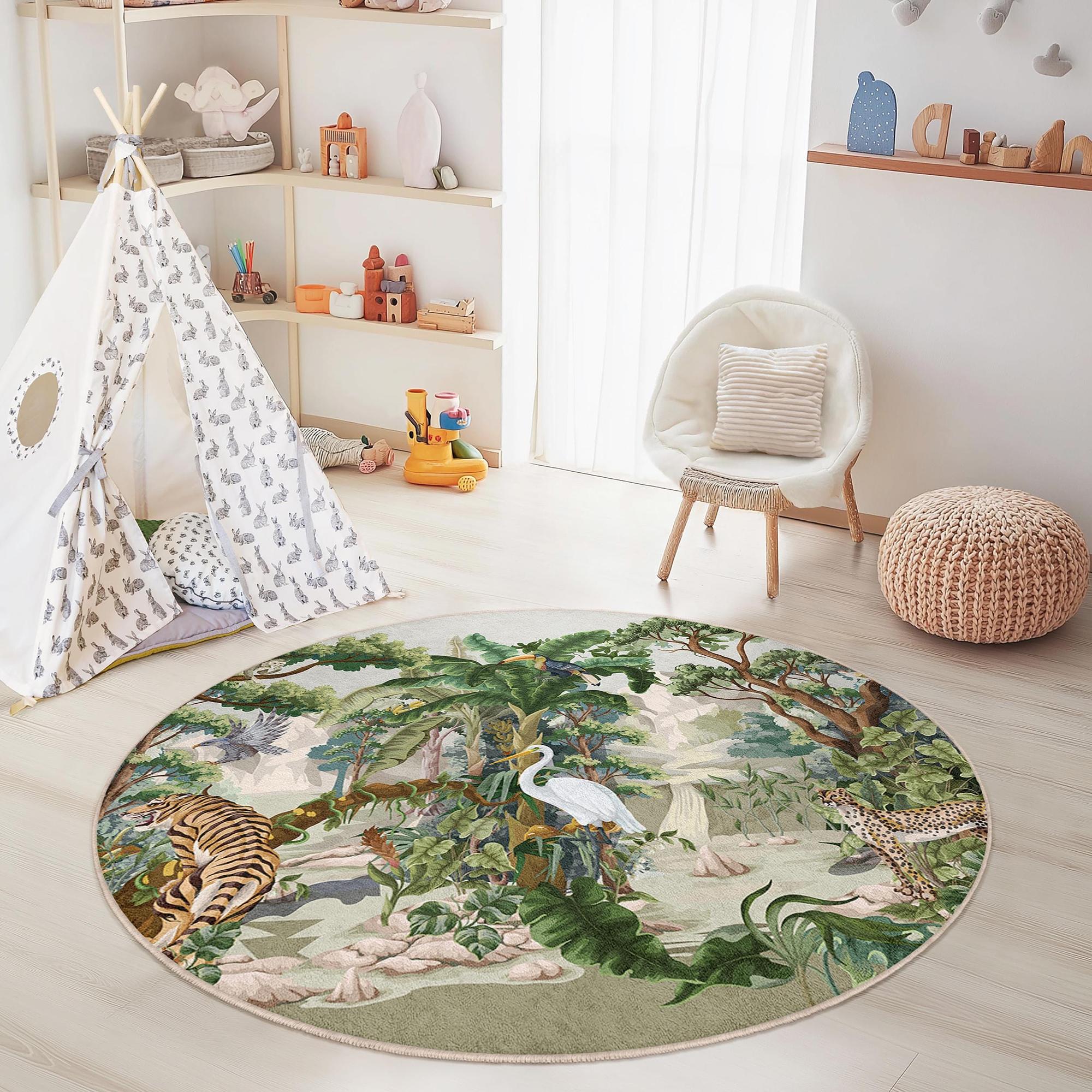 Jungle Safari Kids Rug Multicolored ⌀150cm 2