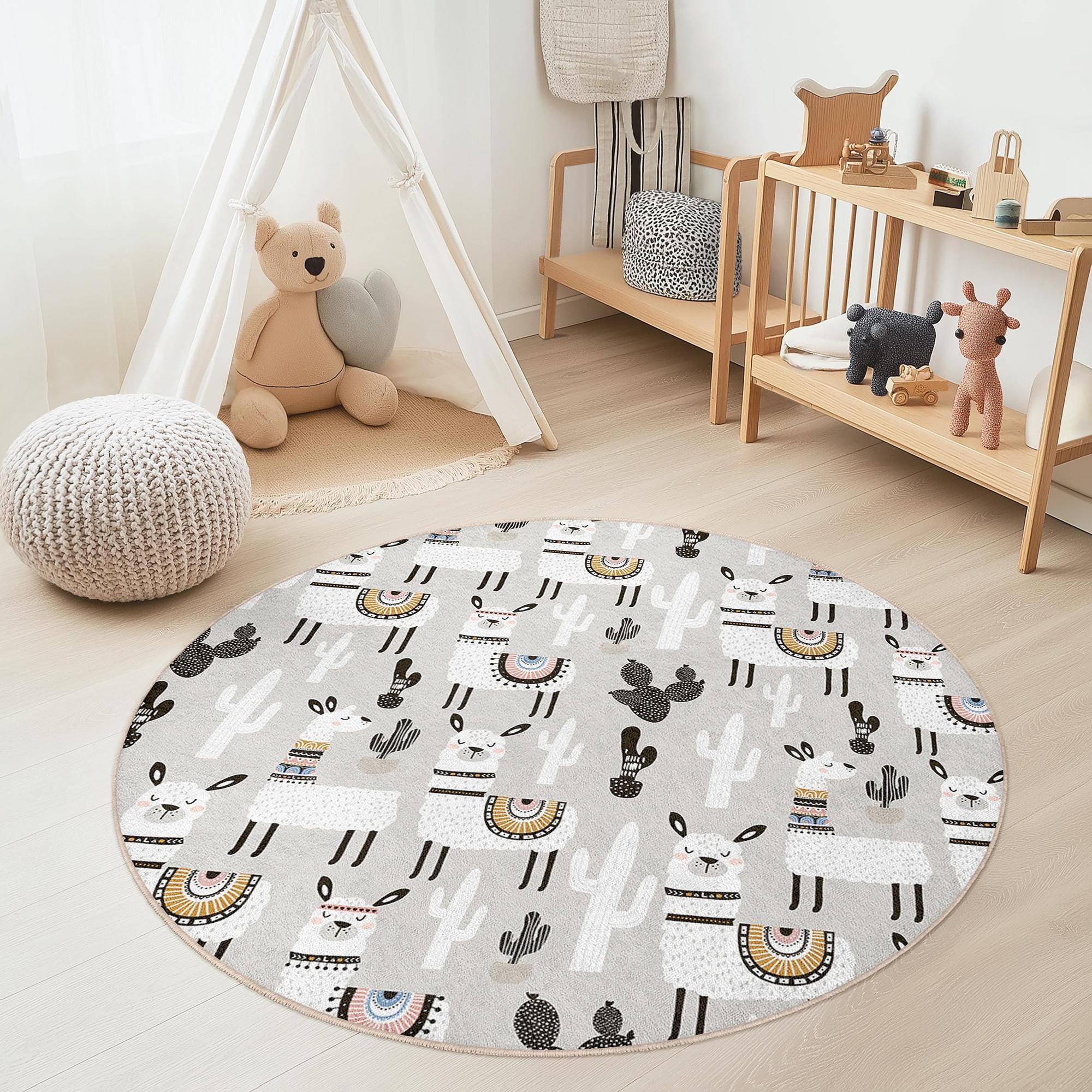 Lama and Cactus Children's Rug Multicoloured ⌀150cm 3