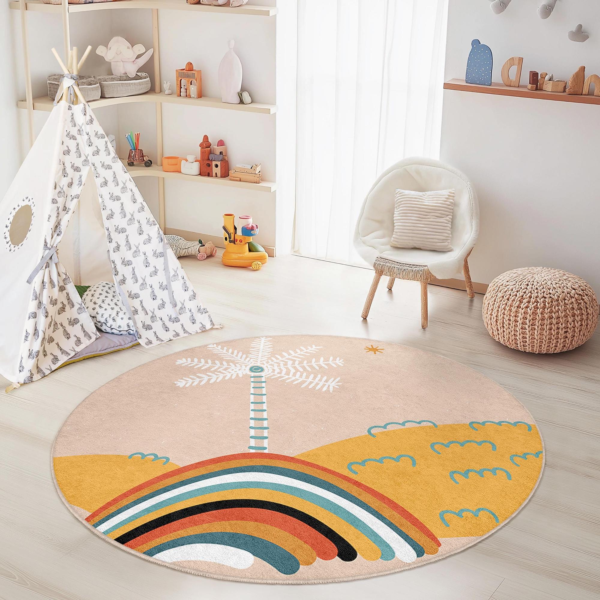 Regenbogen Kinderteppich Mehrfarbig ⌀180cm 2