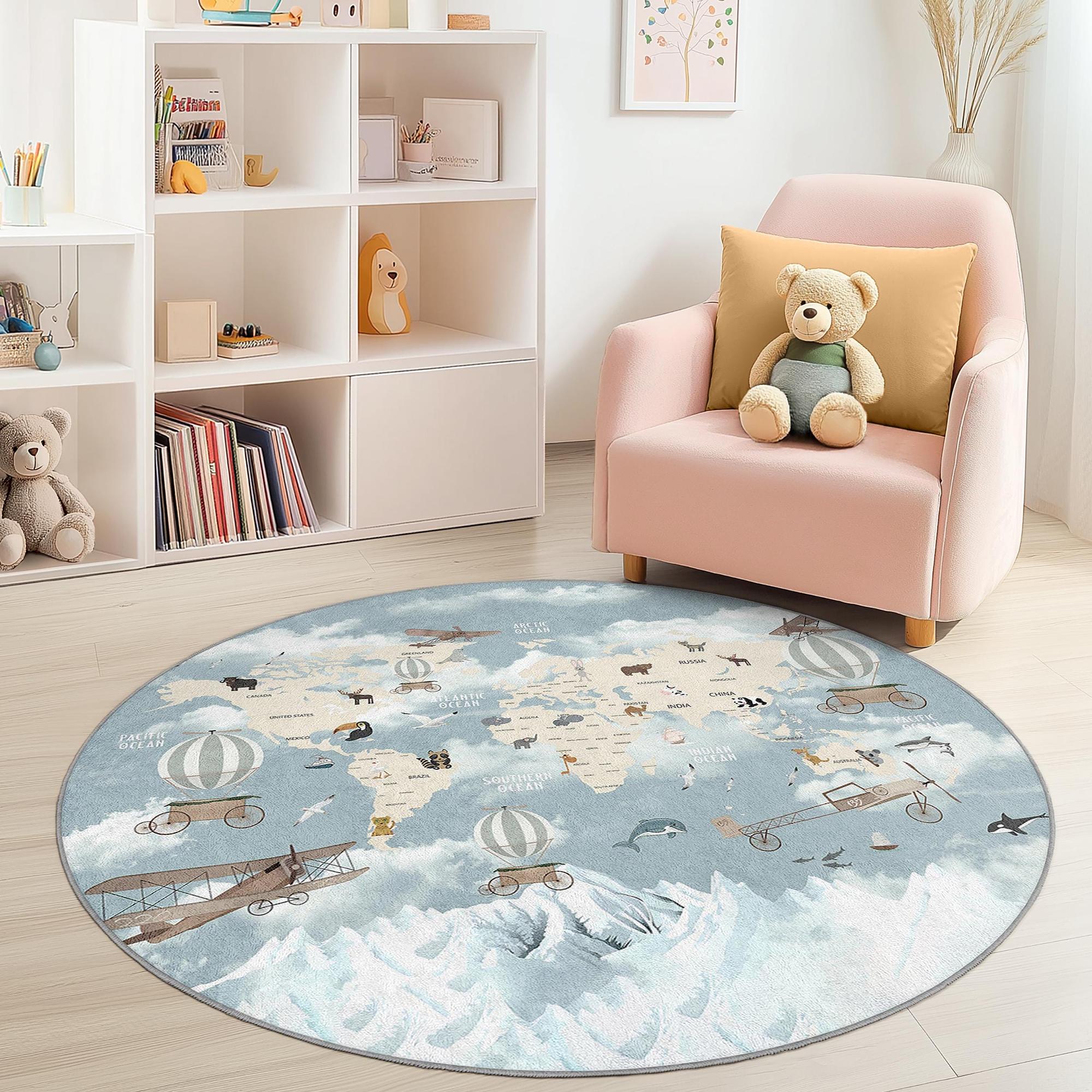 Weltkarte Kinderteppich Mehrfarbig ⌀180cm 0