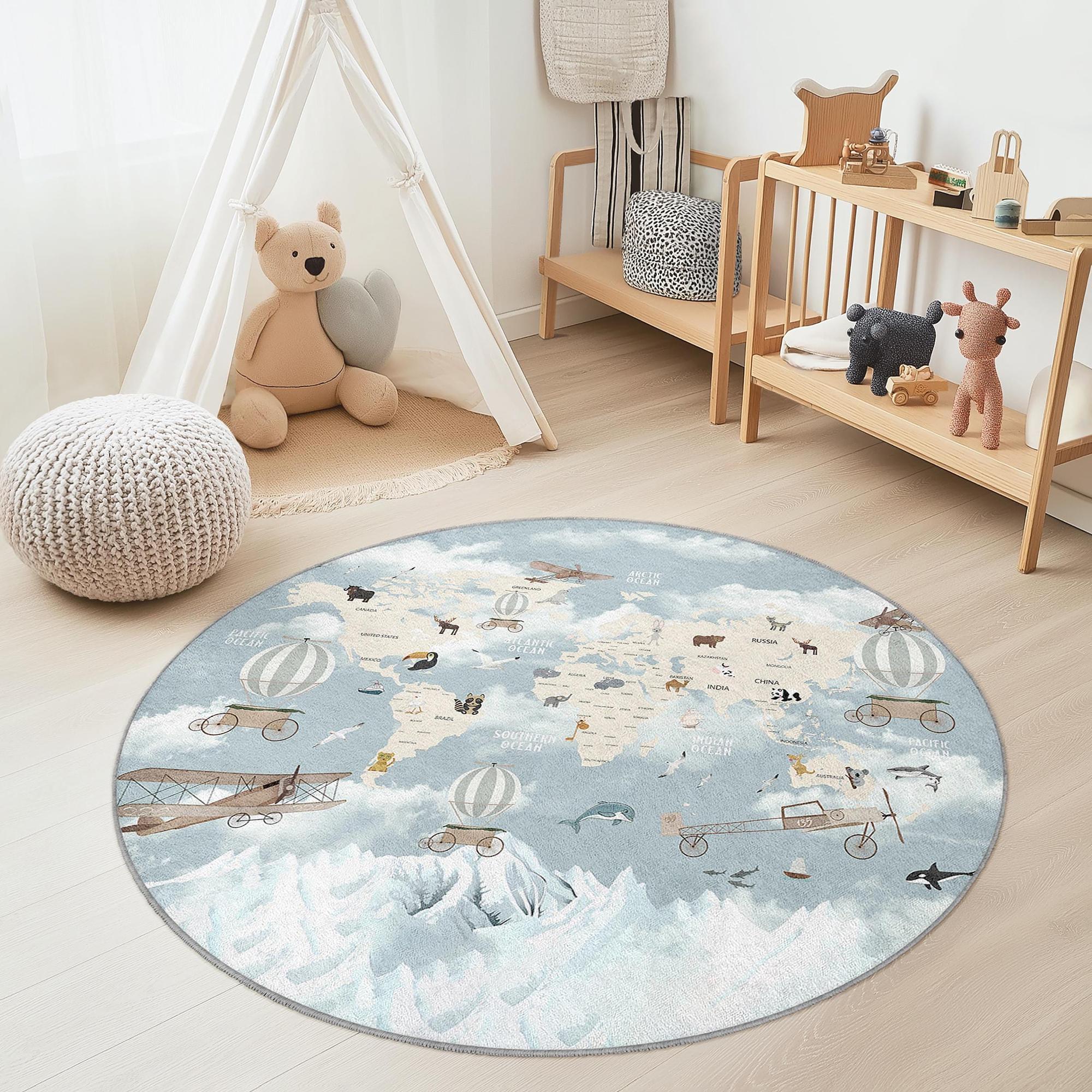 Tappeto per bambini Mappa del mondo Multicolore ⌀180cm 3