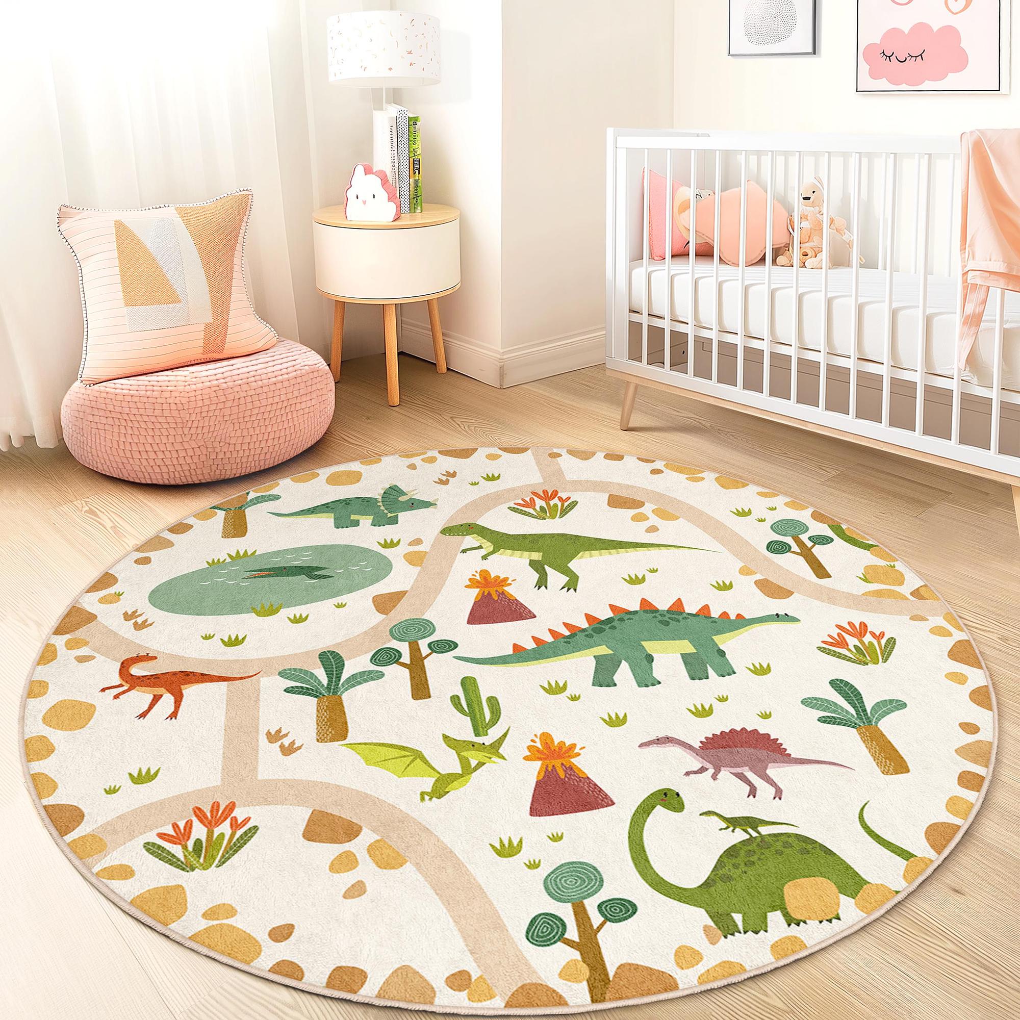 Dino-Abenteuer Kinderteppich Mehrfarbig ⌀120cm 1