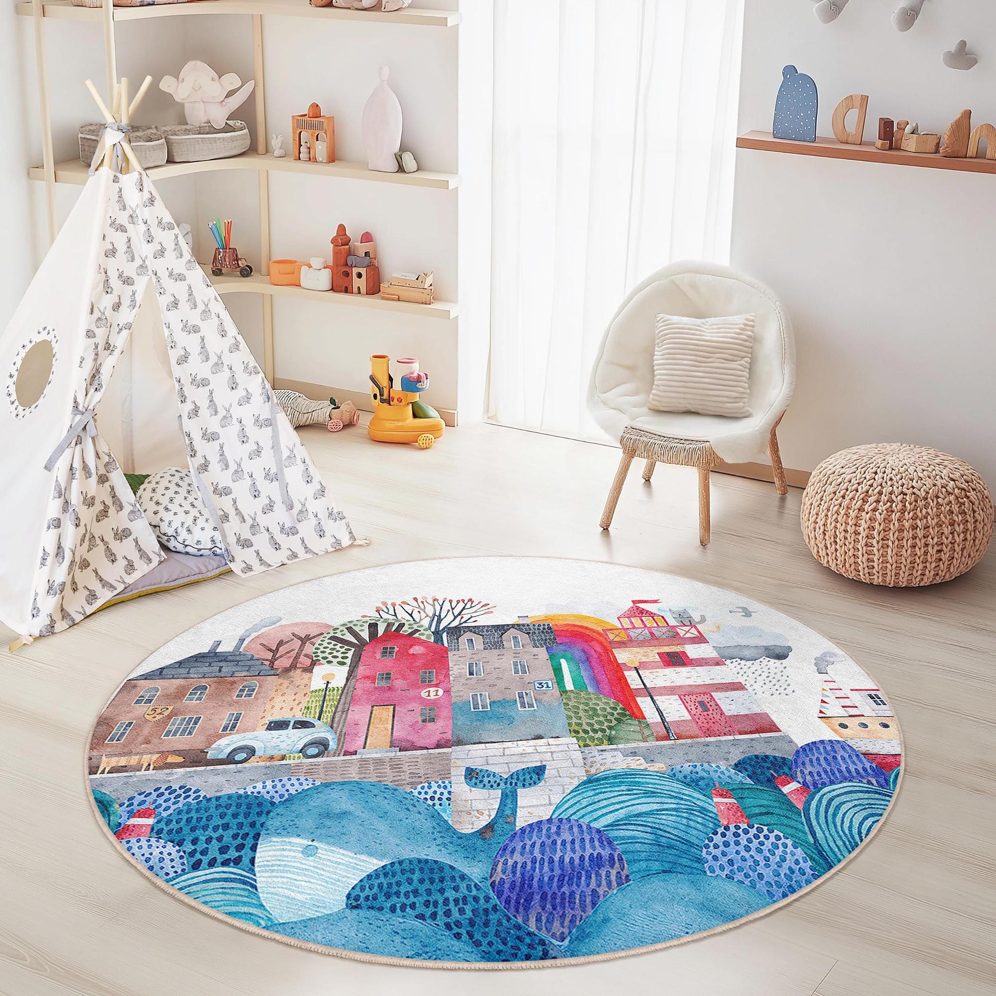 Tappeto per bambini colorato stile casa sulla spiaggia Multicolore  Ø120cm 2