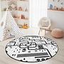 Road map Children's rug Black White Ø180cm 0