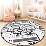 Road map Children's rug Black White Ø180cm 1