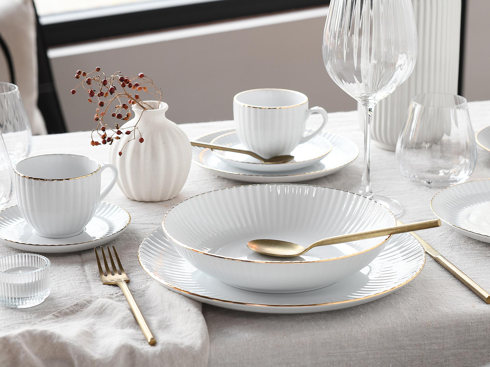 Allegra Gold Rim Combination Service Porcelain White 3