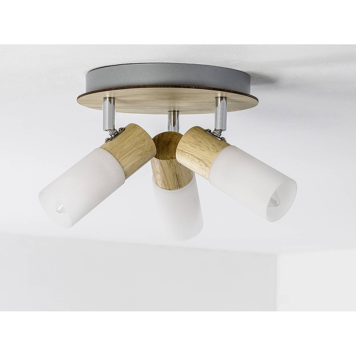 3-Light Babsan Ceiling Spotlight Iron Solid Rubberwood 3
