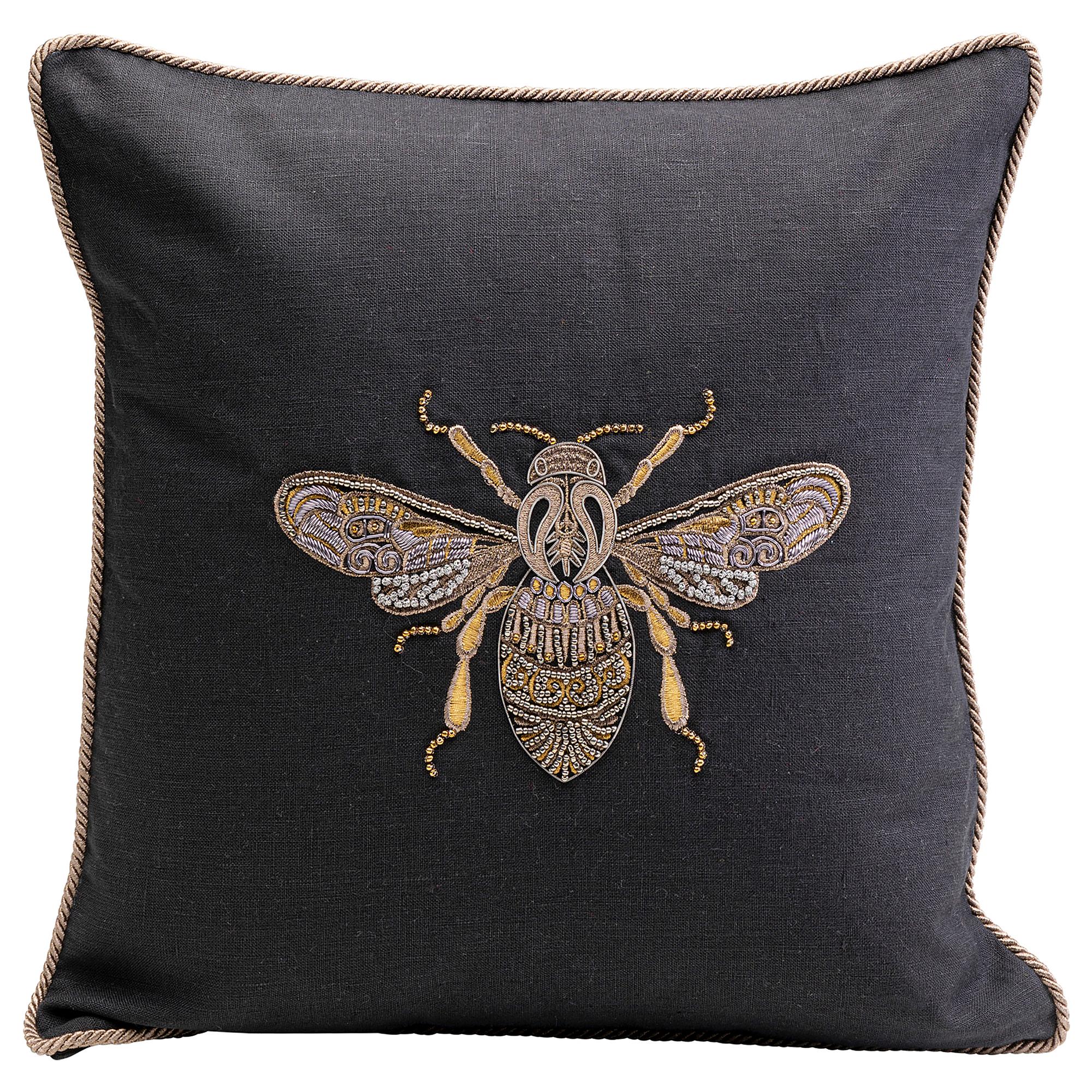 Glitter Bee Decorative Pillow Linen Black 0