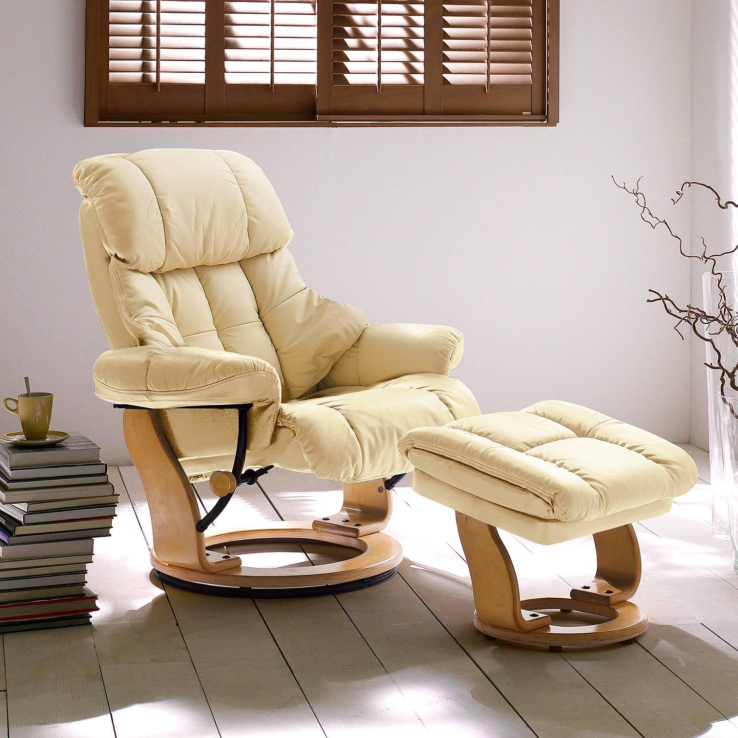 Recliner Grunewald with ottoman Genuine leather Artificial leather Cream 3