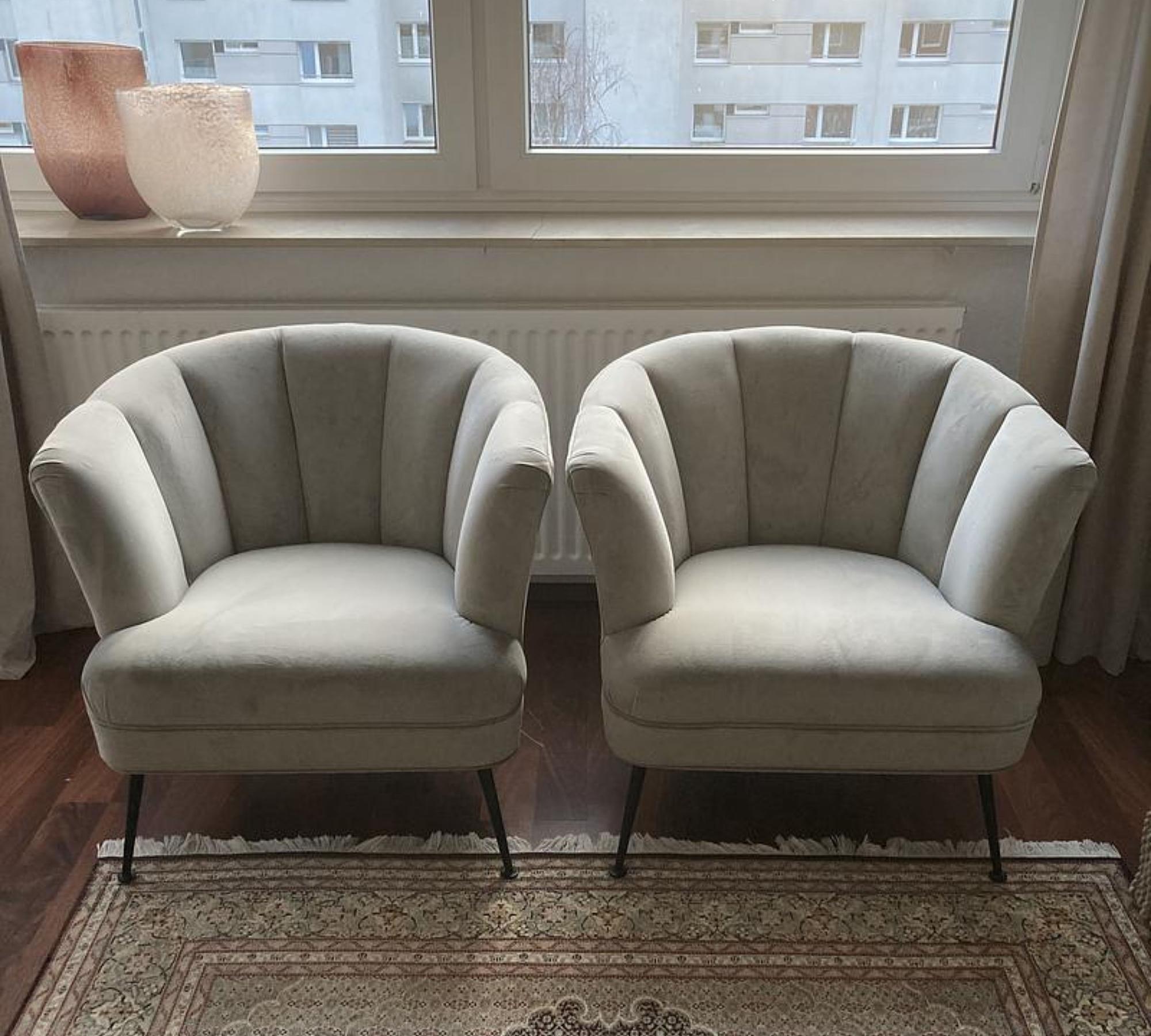 2x Cocktail Chairs Velvet Metal Grey 0