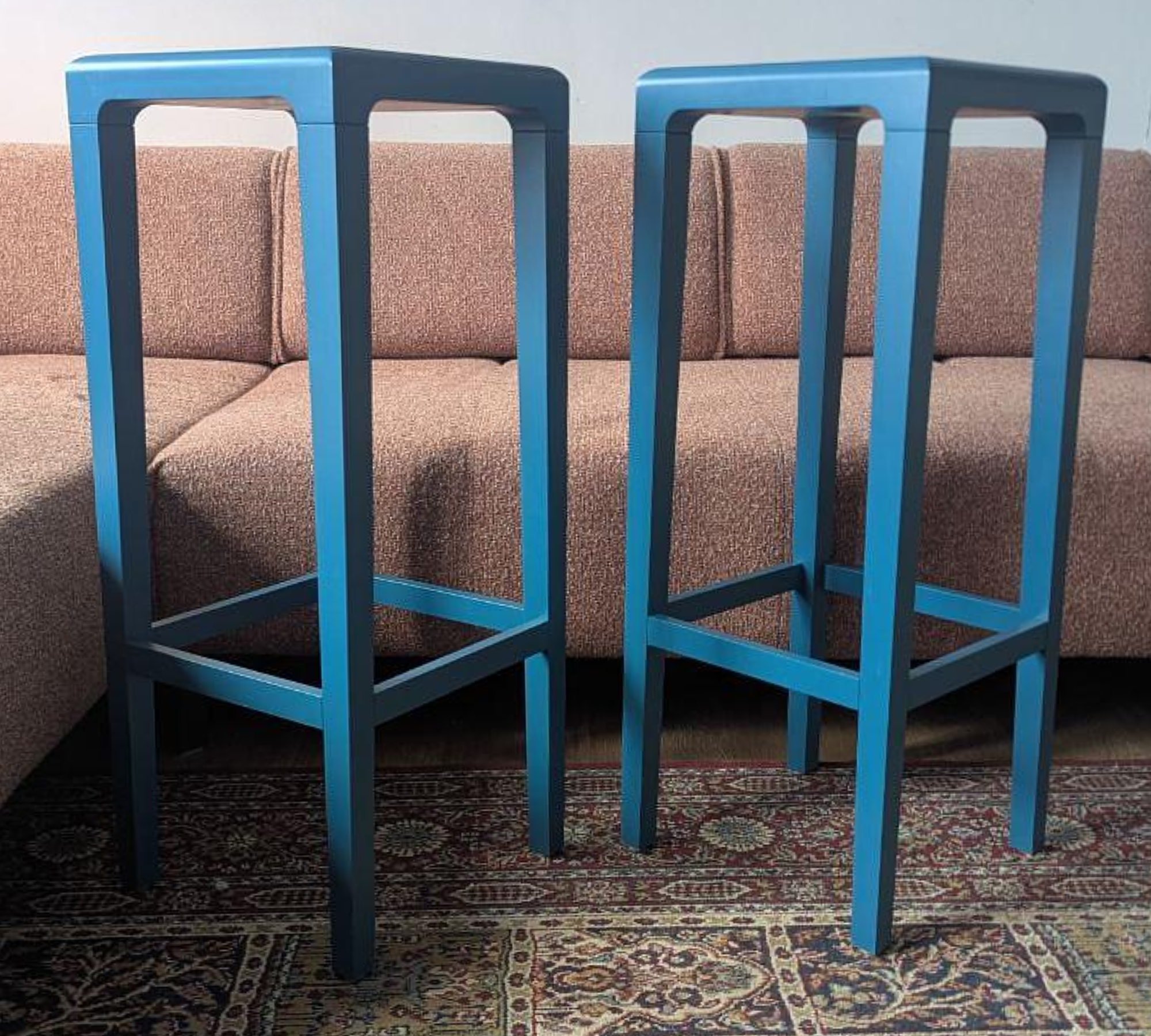 2x Rioja Bar Stool Set Oak Blue 0