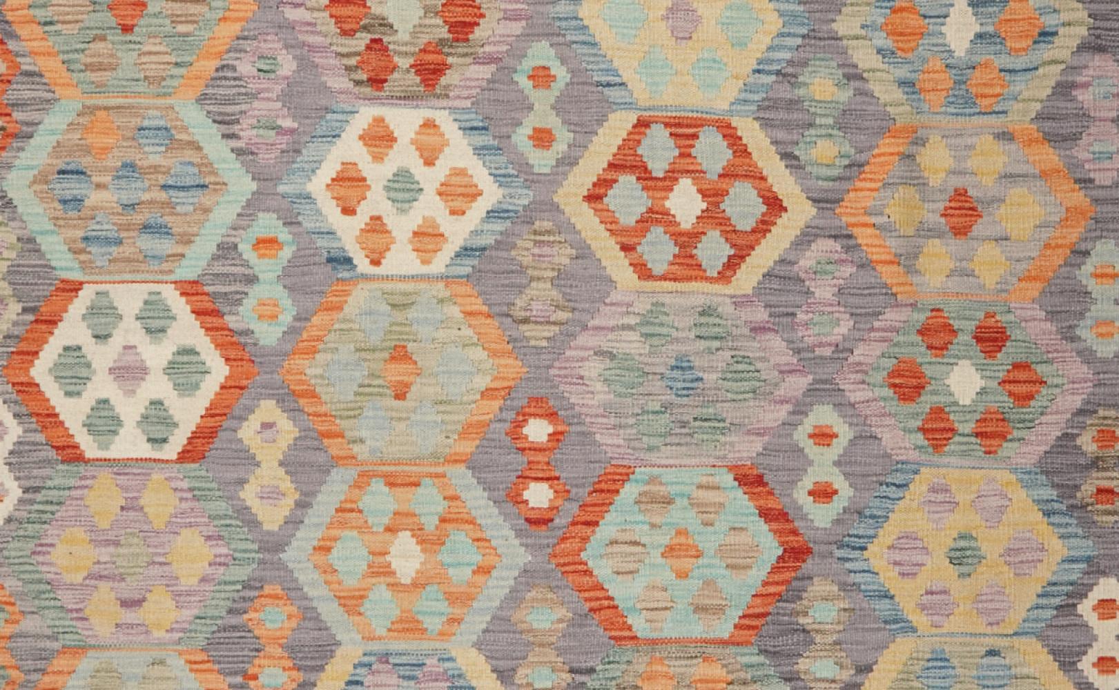 Kelim Rim Teppich Wolle Grau 2