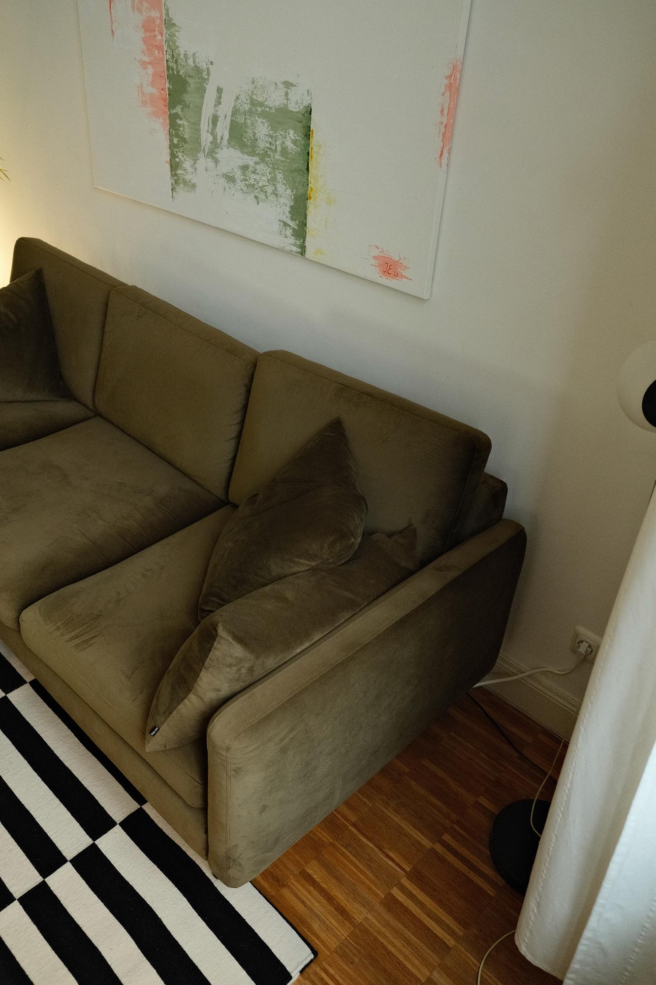 3-seater Scandinavia sofa and ottoman velvet dark green 3