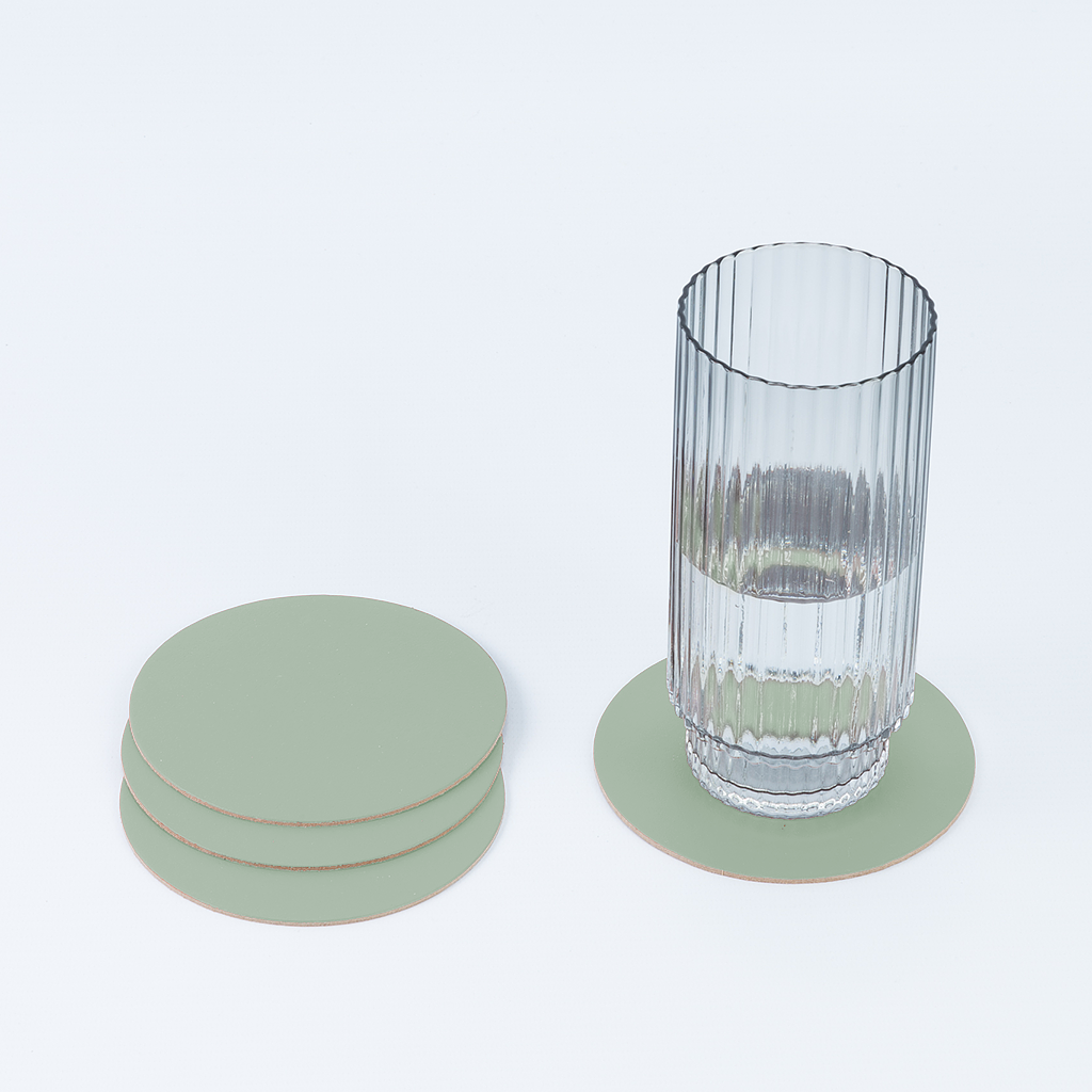 4x Coaster Round 100% Recycled Leather Mint 2