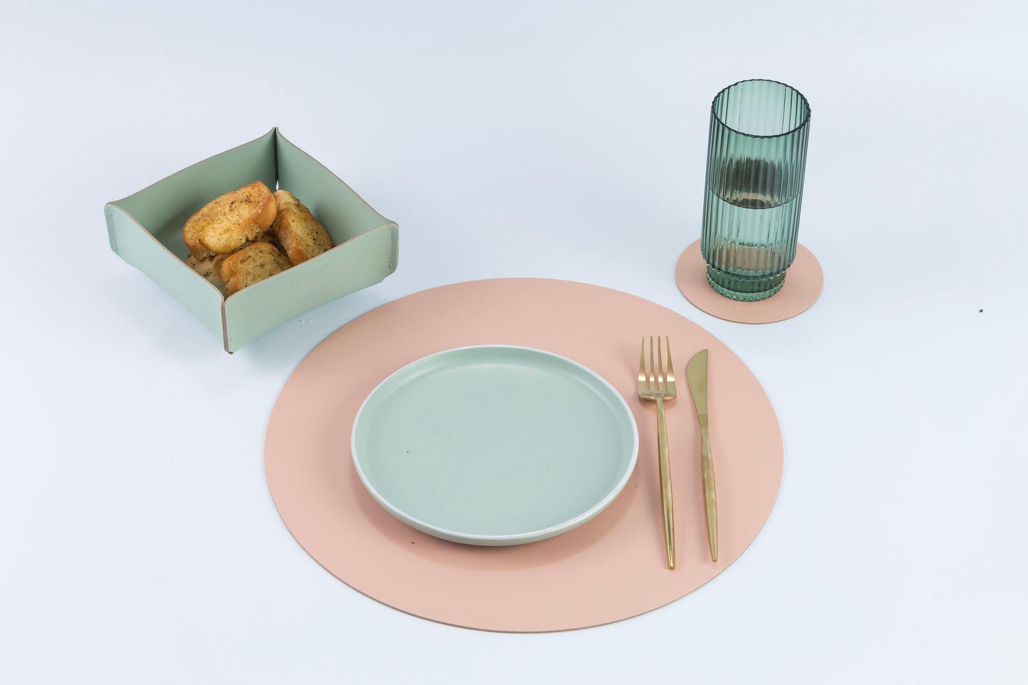 Tischset Rund 100% Recyceltes Leder Rosa 6