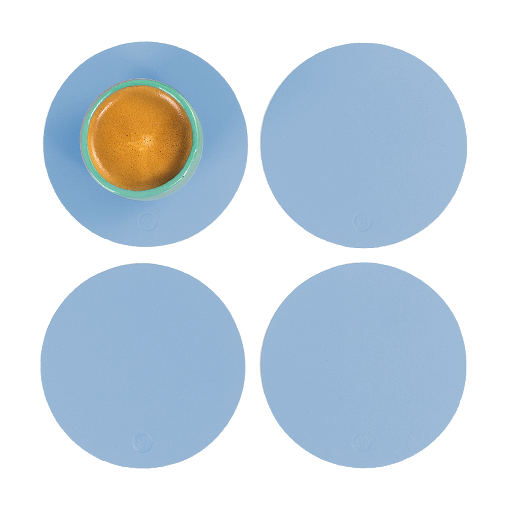 4x Coasters Round 100% Recycled Leather Light Blue 0