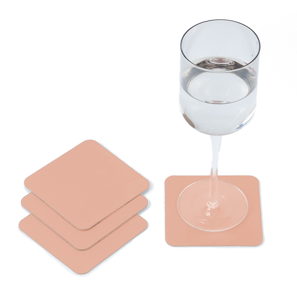 4x Coasters Square 100% Recycled Leather Pink 4