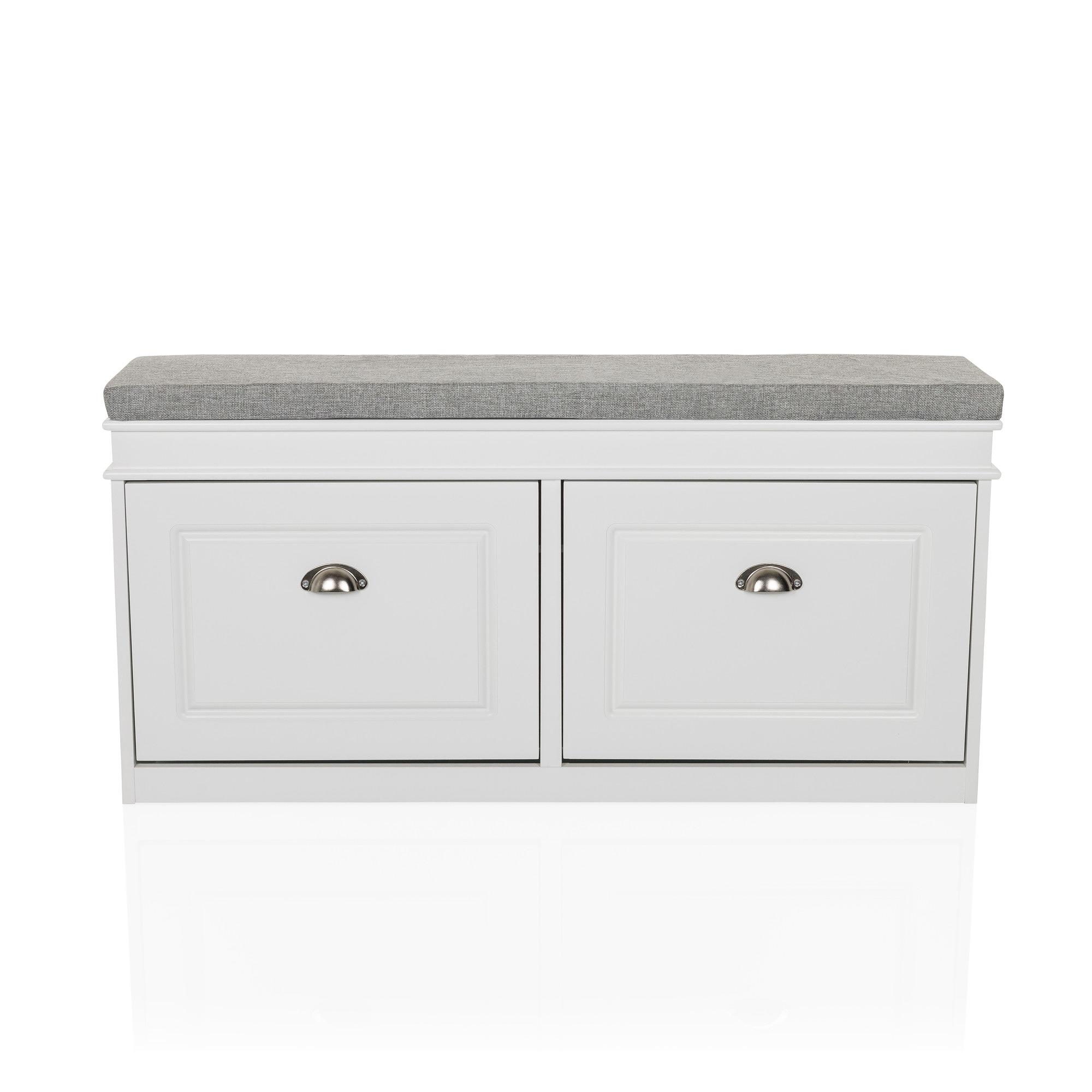 Estha I Shoe cabinet Bench with seat cushion Wood White Gray 0