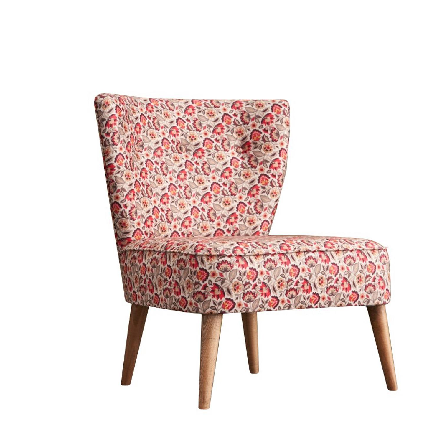 Ohrensessel Textil Holzfurnier Rot Gemustert 7