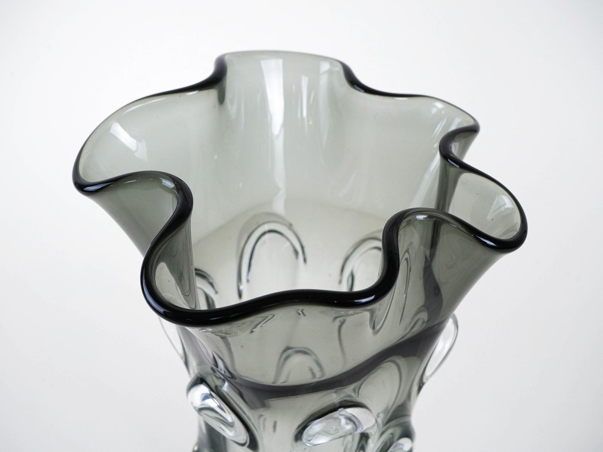 Vase Muranoglas Grau 1960er Jahre 5