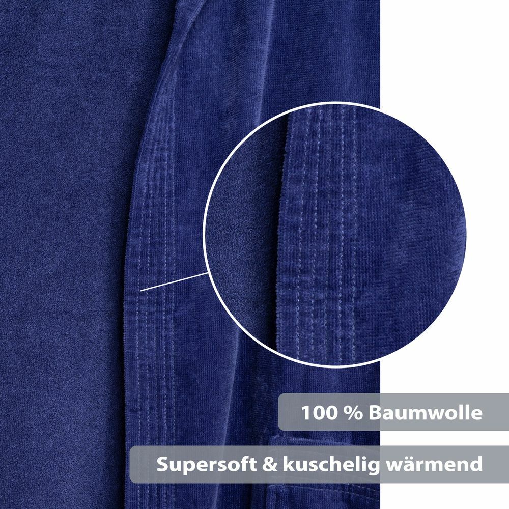 Unisex Bademantel Baumwolle mit Kapuze Blau Large 2