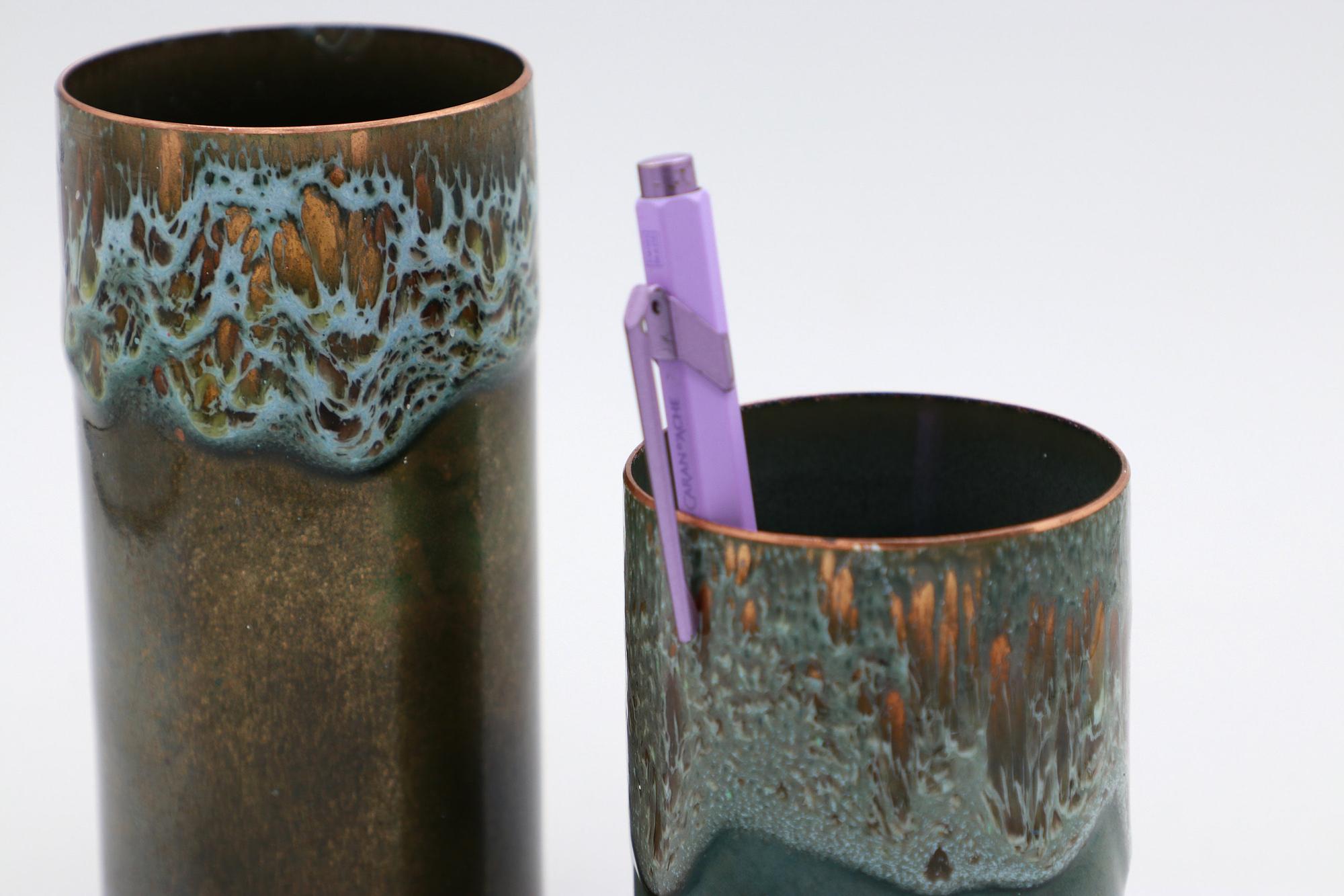 2x Vintage Vase Metall 1960er Jahre 2