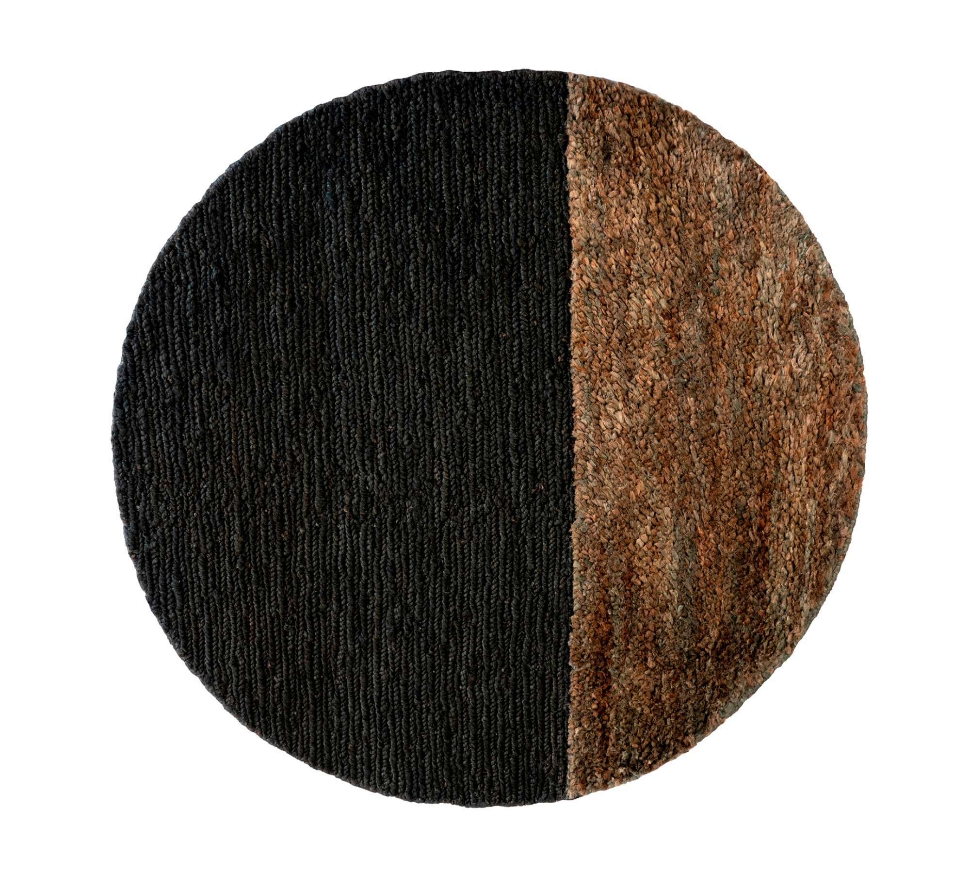 Runder Teppich Baumwolle Hanf Schwarz Beige 120 x 120cm 0